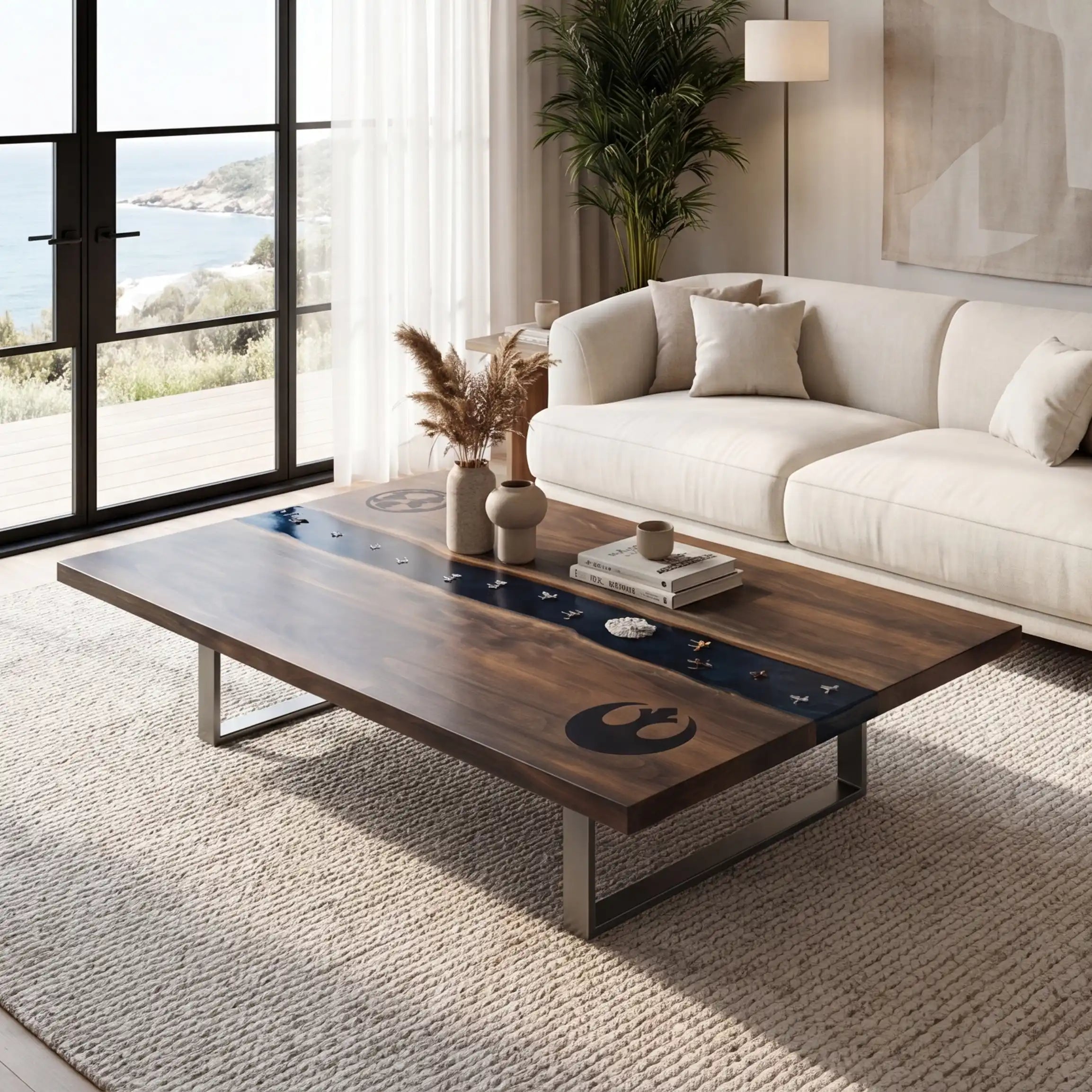 Black Walnut & Midnight Blue Galactic Resin Coffee Table BRT43