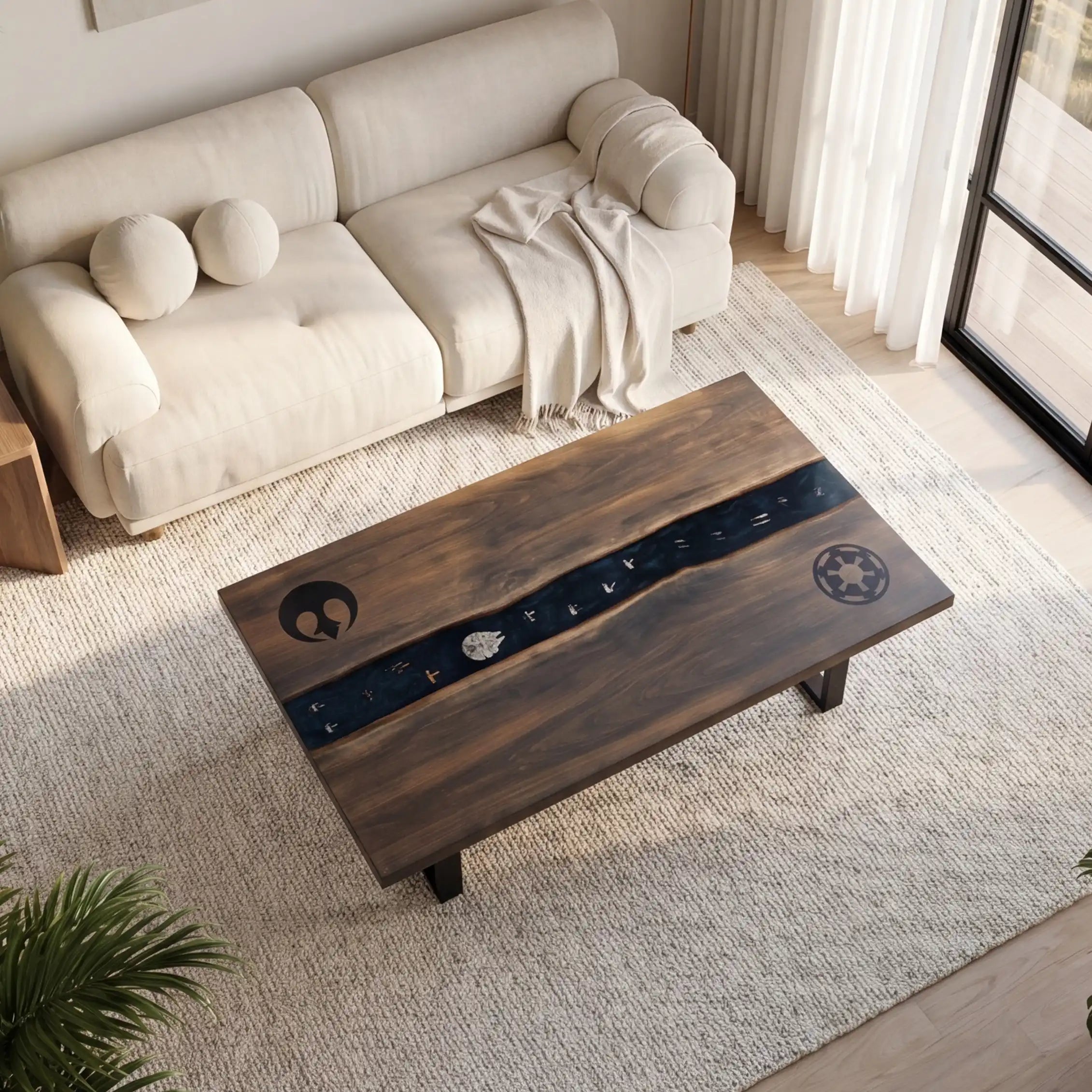 Black Walnut & Midnight Blue Galactic Resin Coffee Table BRT43