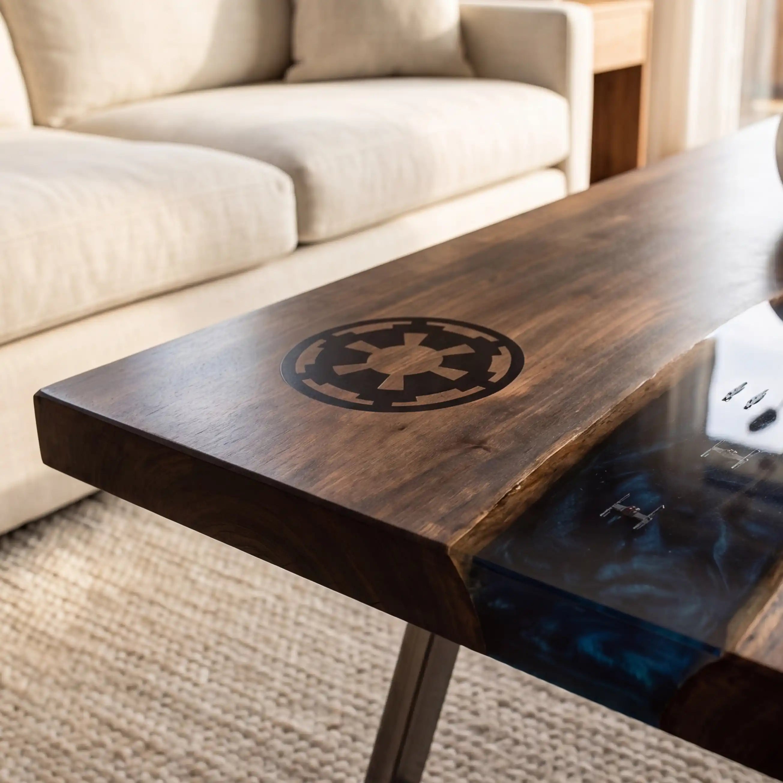 Black Walnut & Midnight Blue Galactic Resin Coffee Table BRT43