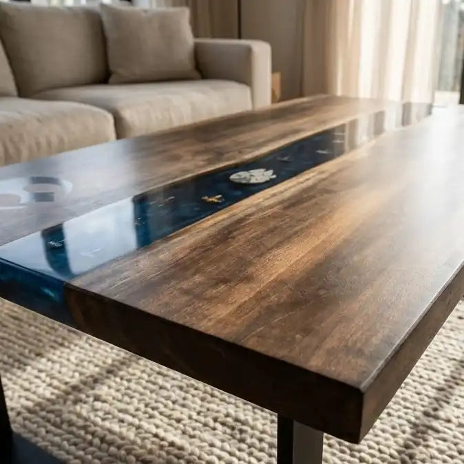 Black Walnut & Midnight Blue Galactic Resin Coffee Table BRT43