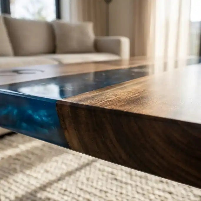 Black Walnut & Midnight Blue Galactic Resin Coffee Table BRT43