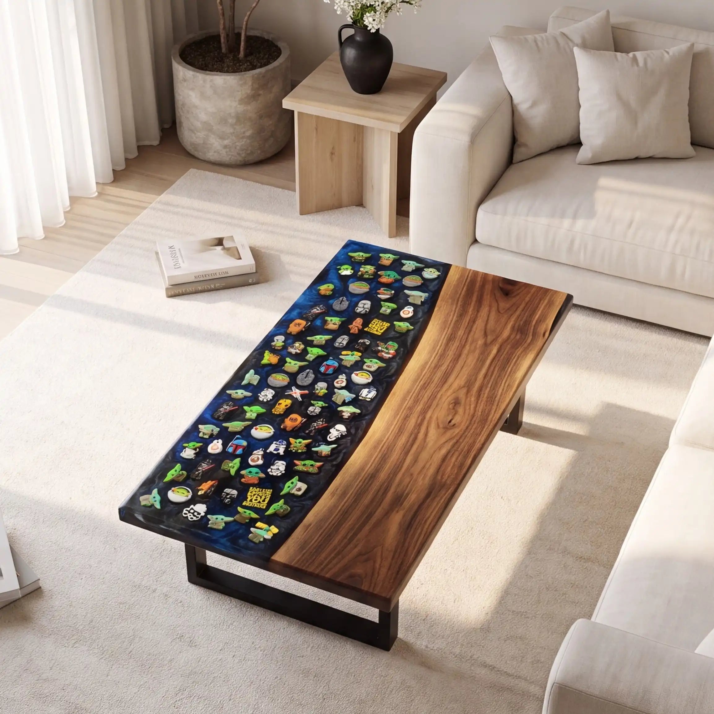 Black Walnut & Midnight Blue Sci-Fi Resin Coffee Table BRT52