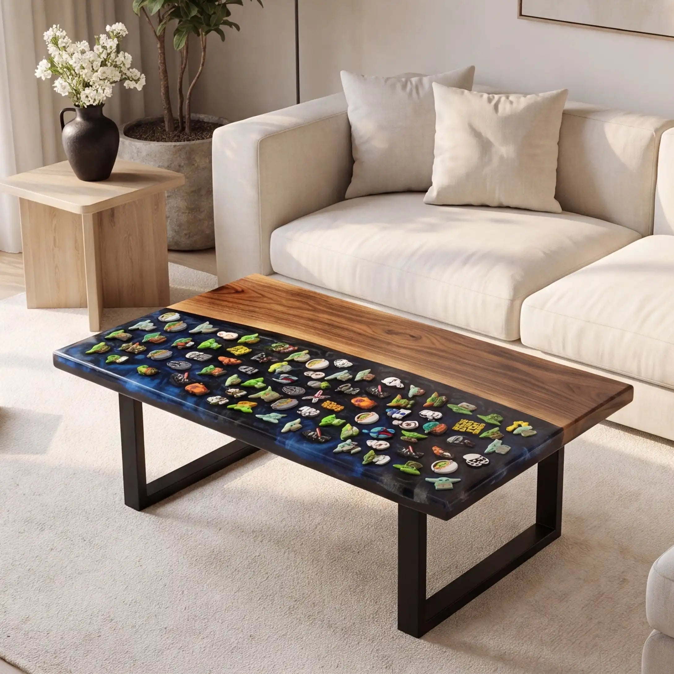Black Walnut & Midnight Blue Sci-Fi Resin Coffee Table BRT52