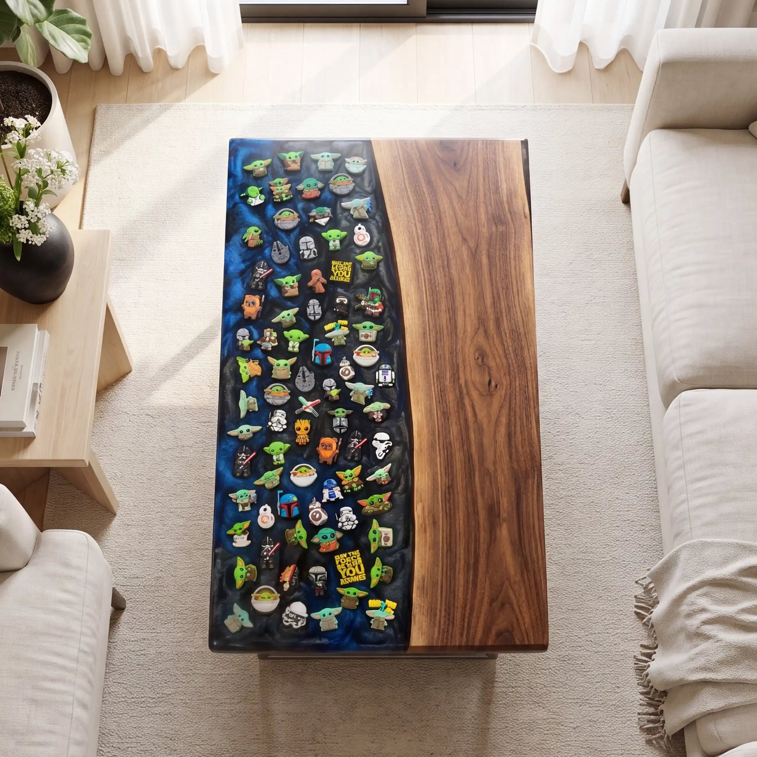 Black Walnut & Midnight Blue Sci-Fi Resin Coffee Table BRT52