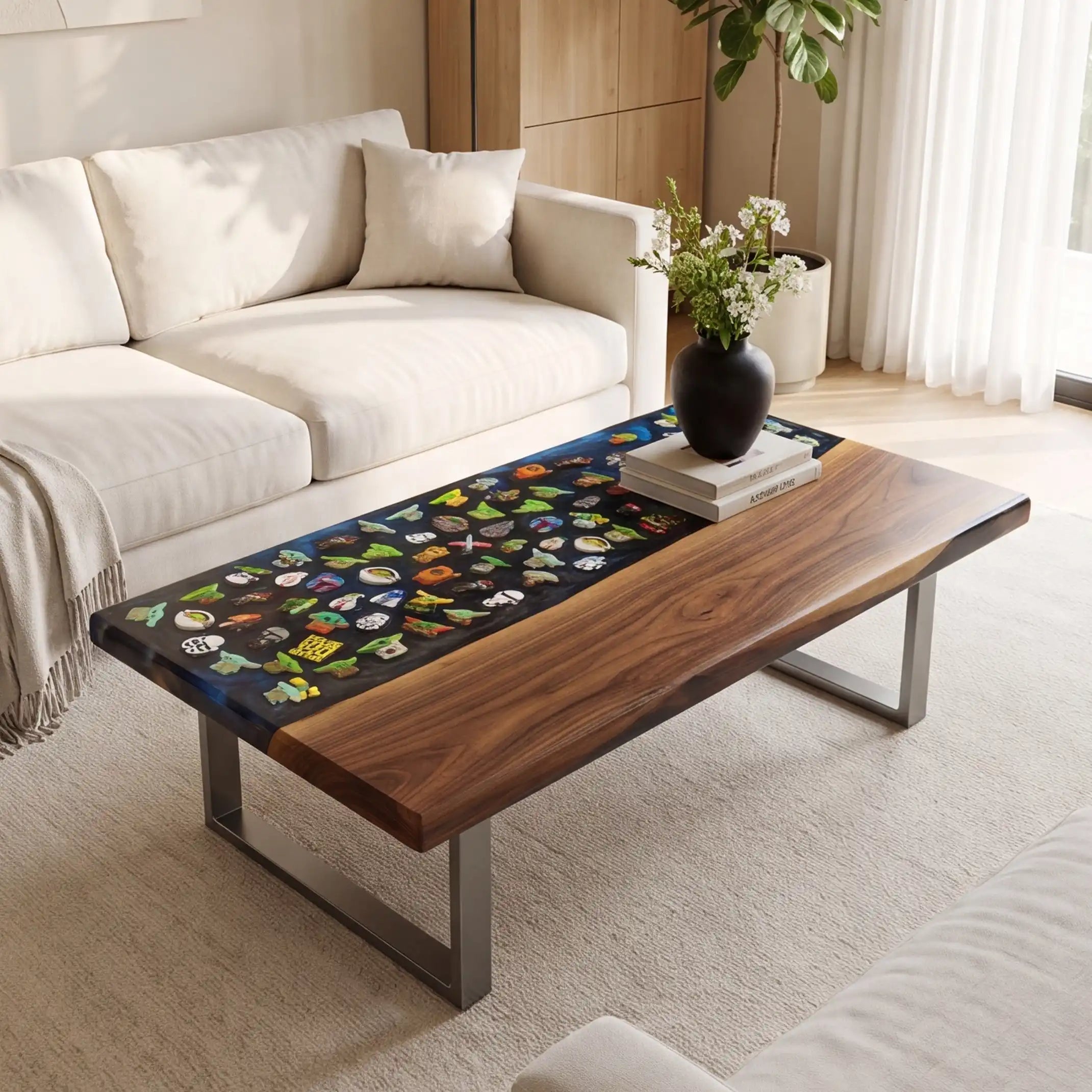 Black Walnut & Midnight Blue Sci-Fi Resin Coffee Table BRT52