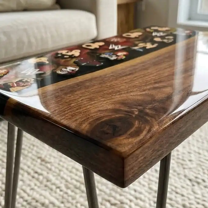 Black Walnut & Wrestling Figure Resin Coffee Table BRT58