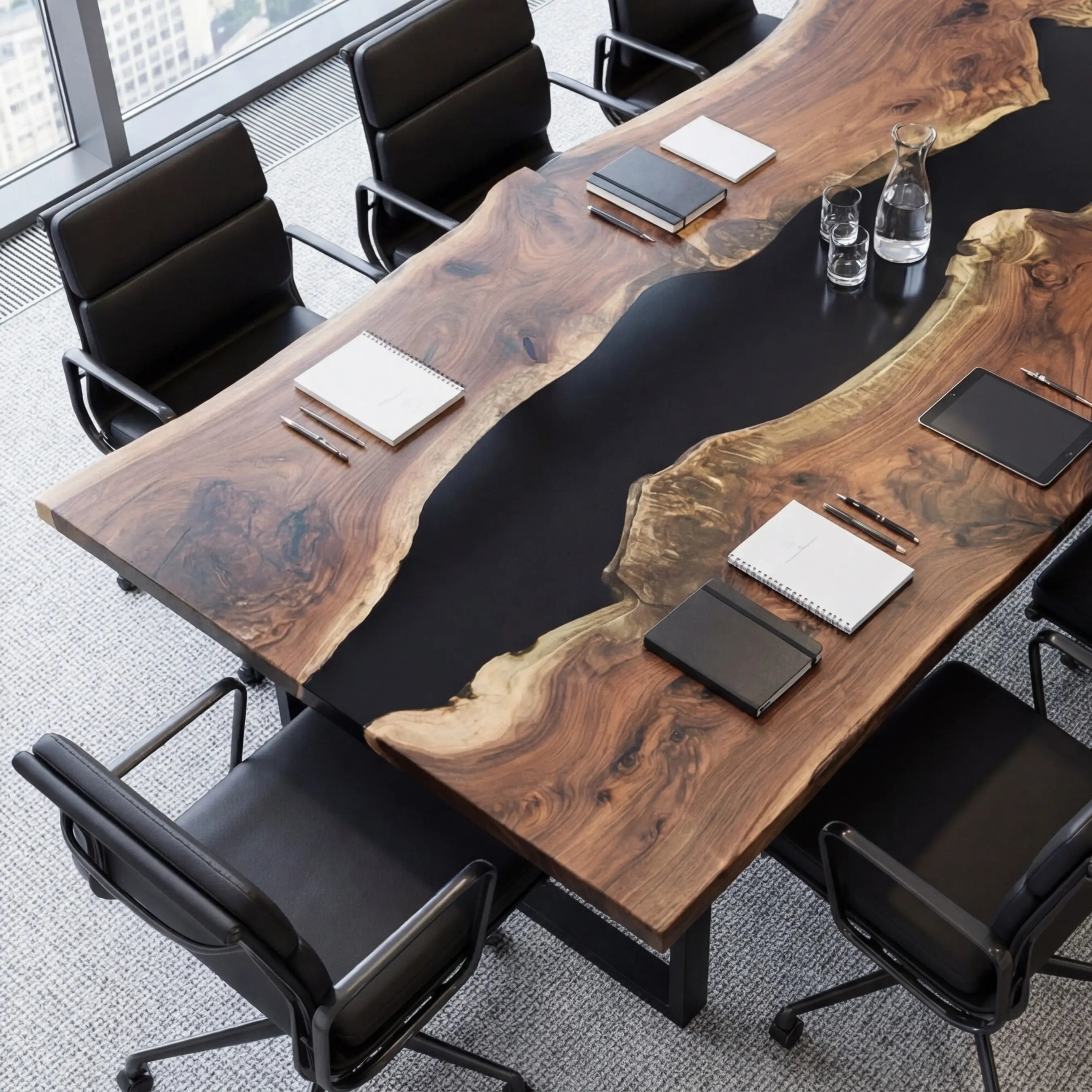 Custom Black Walnut Epoxy Resin River Conference Table Black Resin BWN