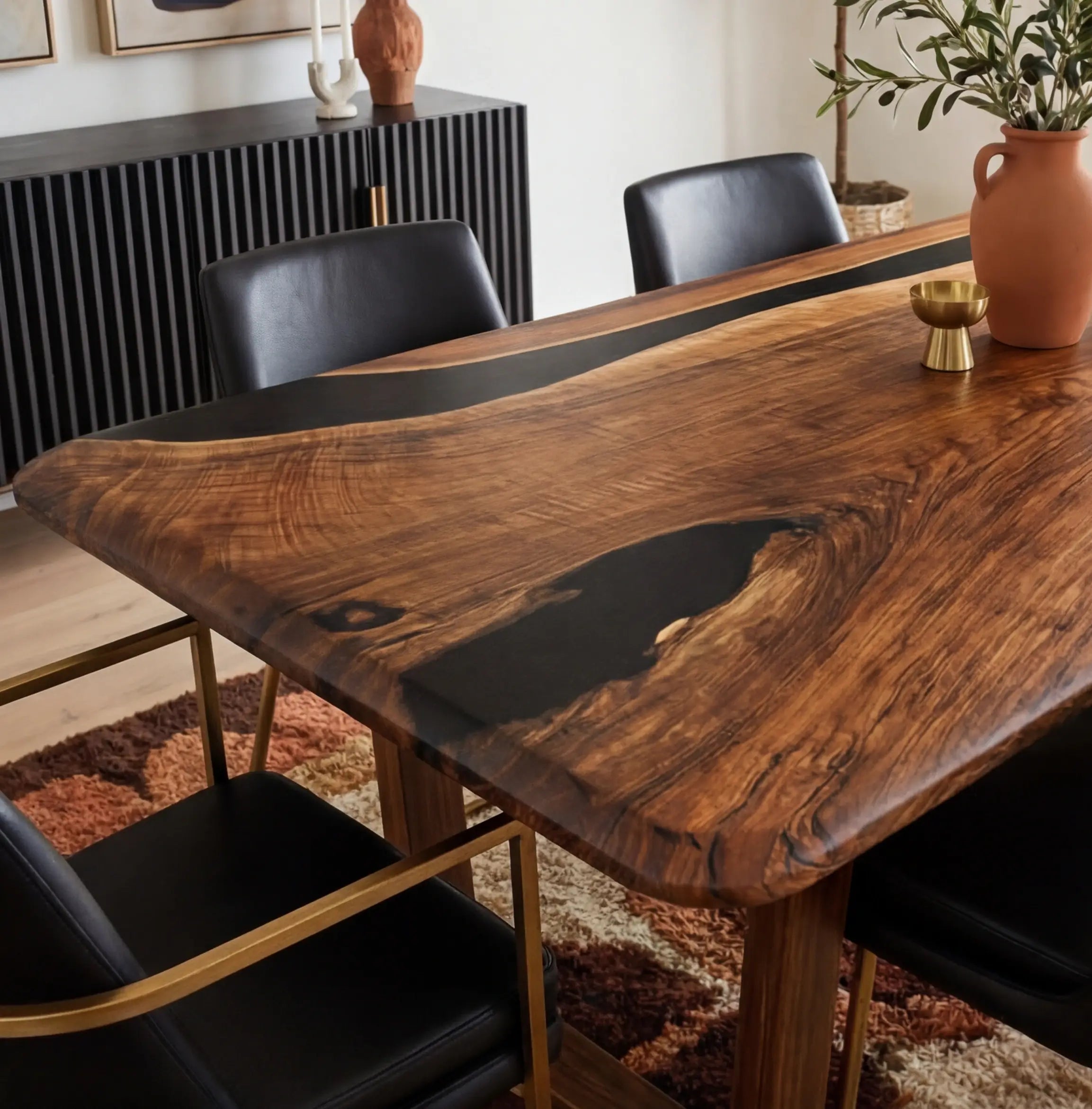 Custom Black Walnut Epoxy Resin River Table Black Resin AQT-67