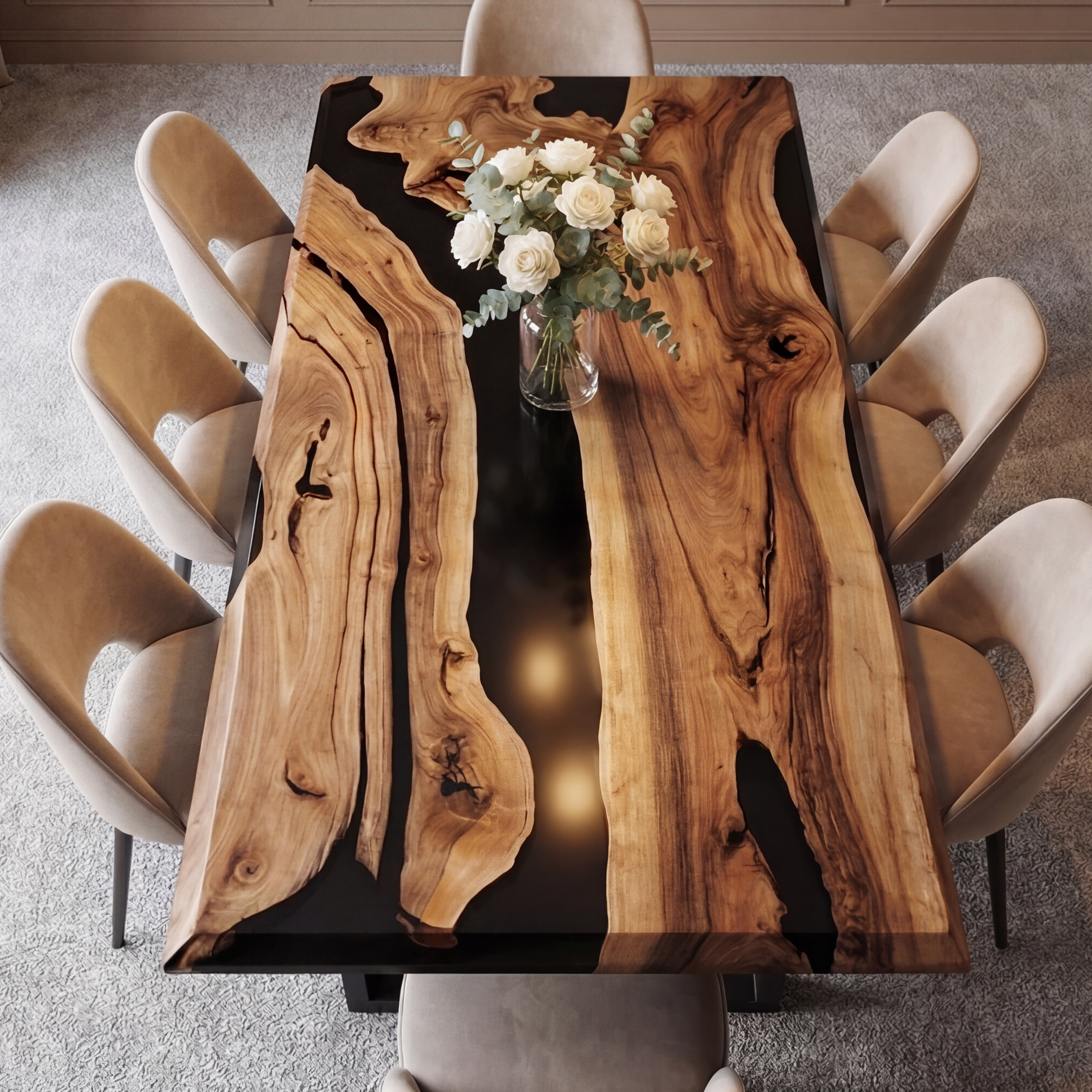 Custom Black Walnut Epoxy Resin River Table Black Resin ERT-50