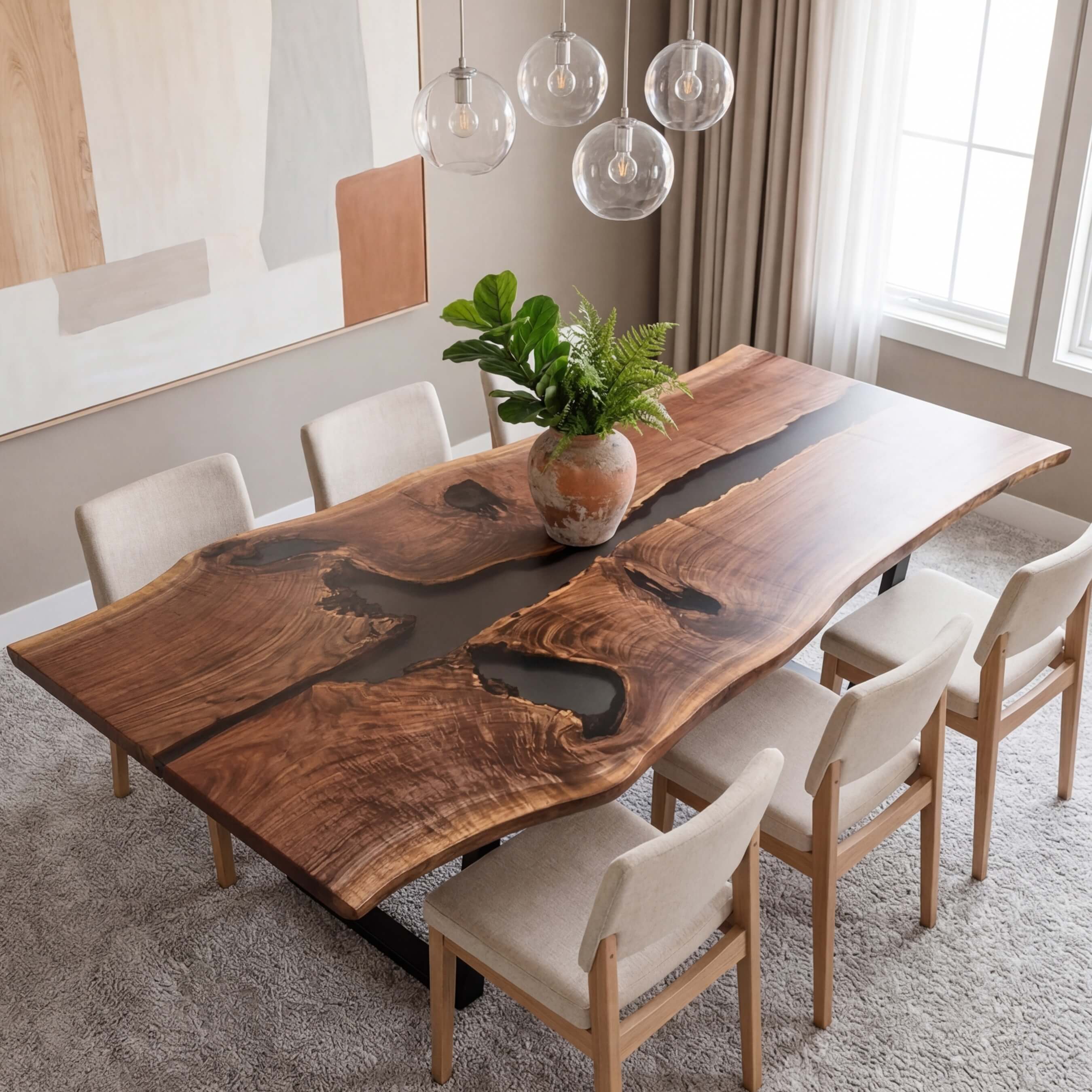 Custom Black Walnut Epoxy Resin River Table Black Resin ORT-92