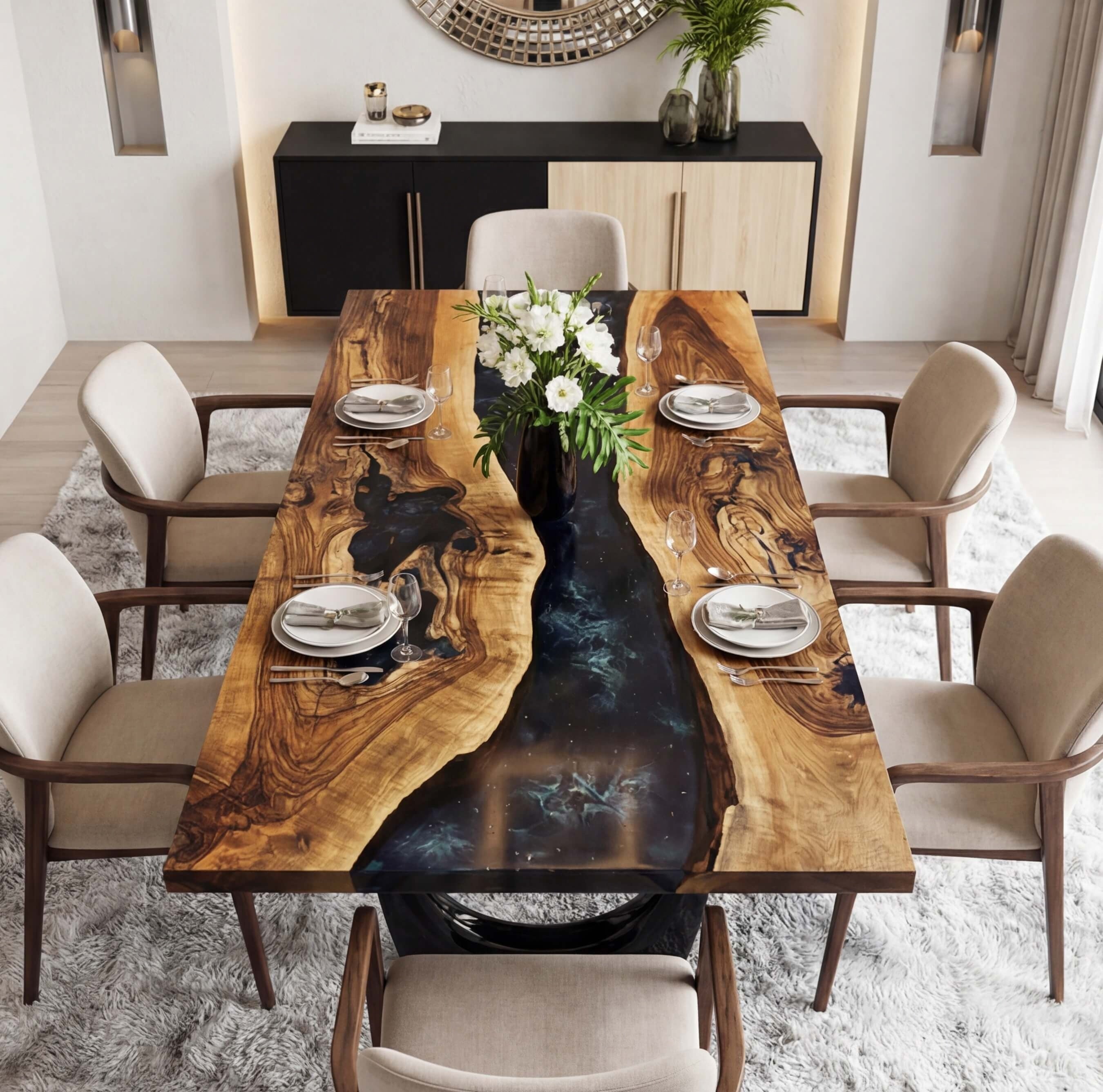 Custom Black Walnut Epoxy Resin River Table Black Resin WRT-57