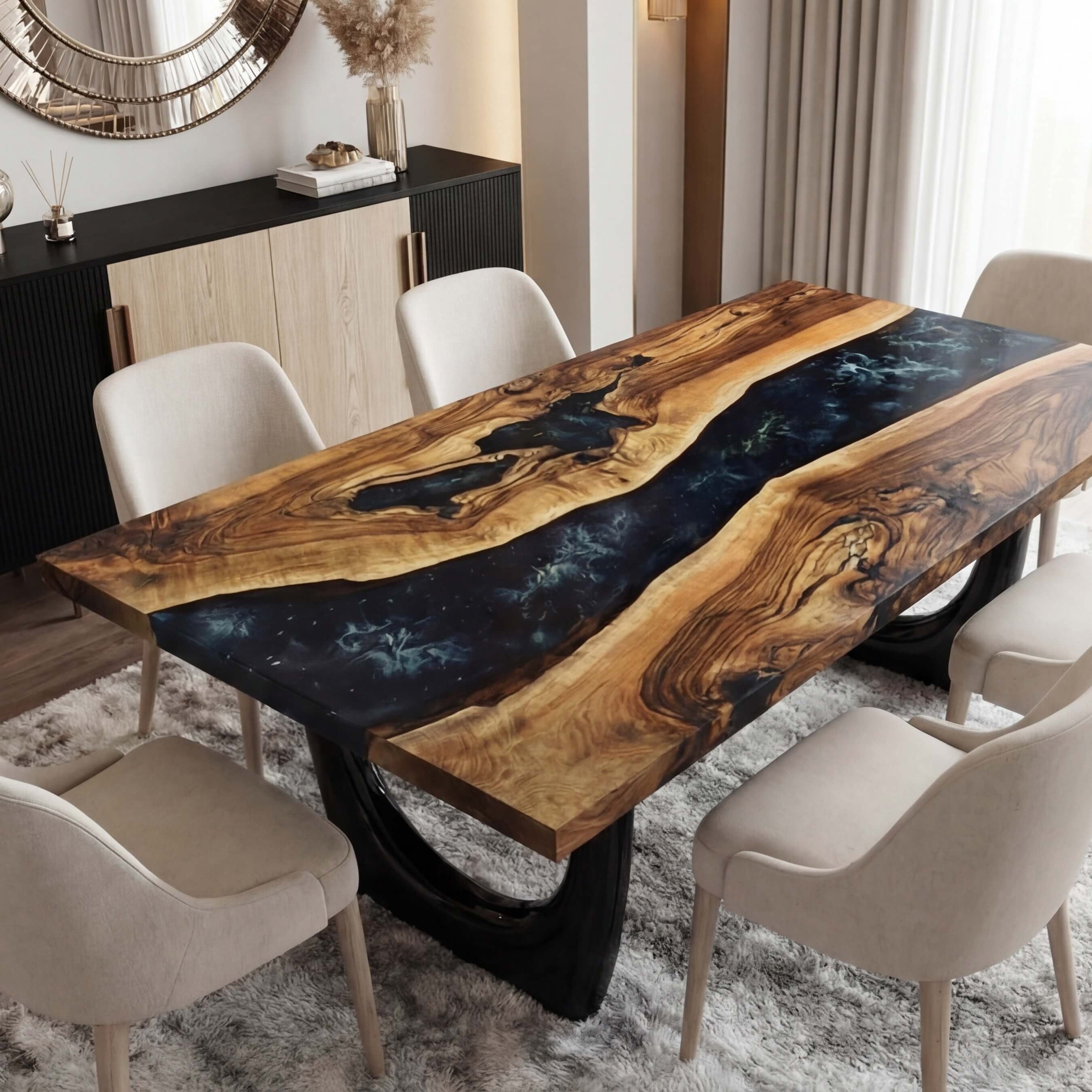Custom Black Walnut Epoxy Resin River Table Black Resin WRT-57