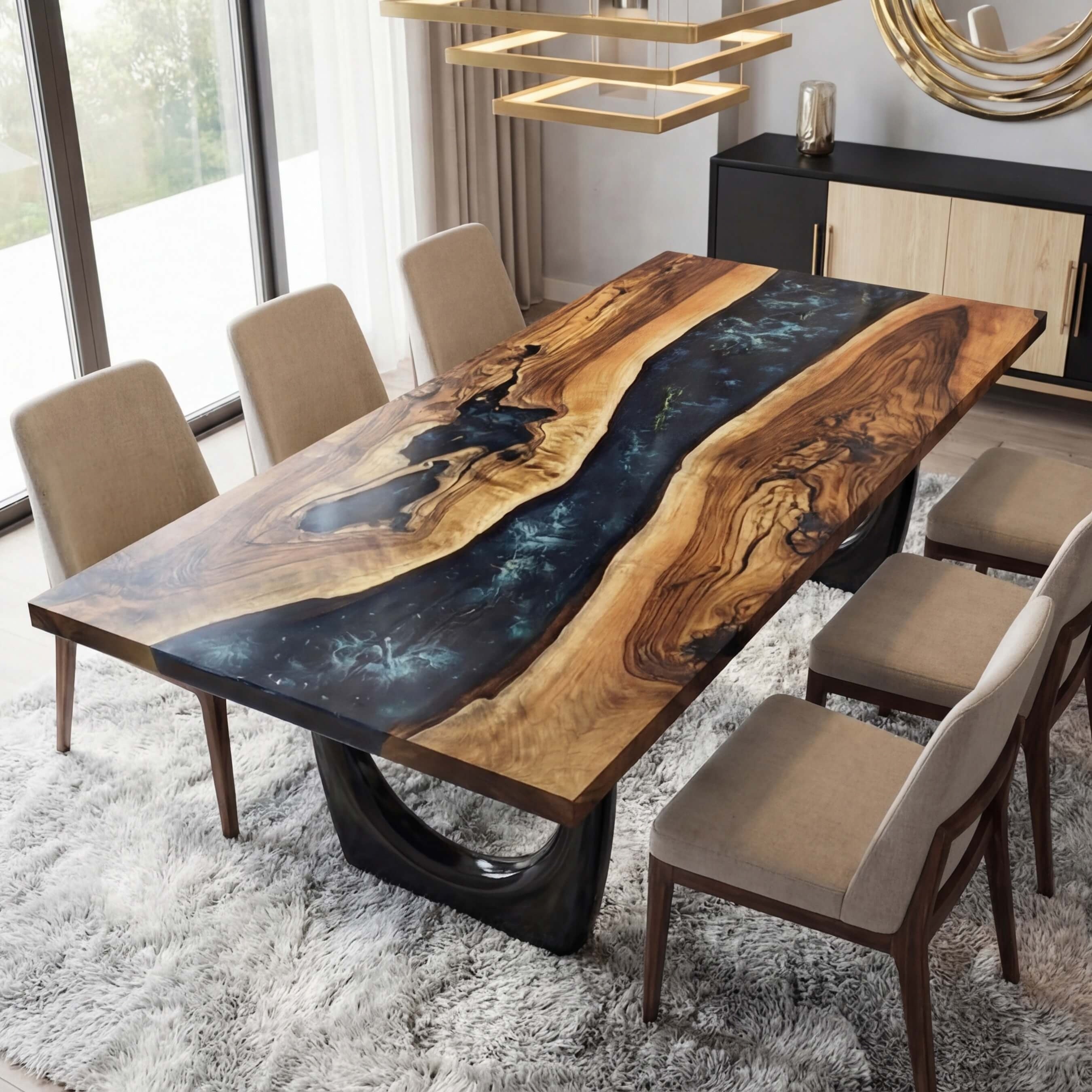 Custom Black Walnut Epoxy Resin River Table Black Resin WRT-57