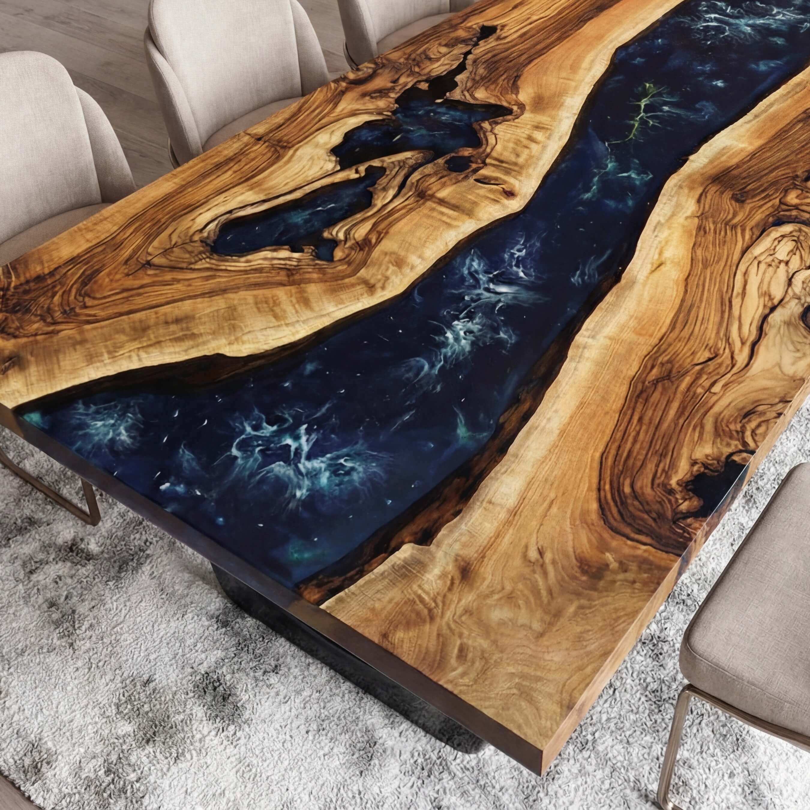 Custom Black Walnut Epoxy Resin River Table Black Resin WRT-57