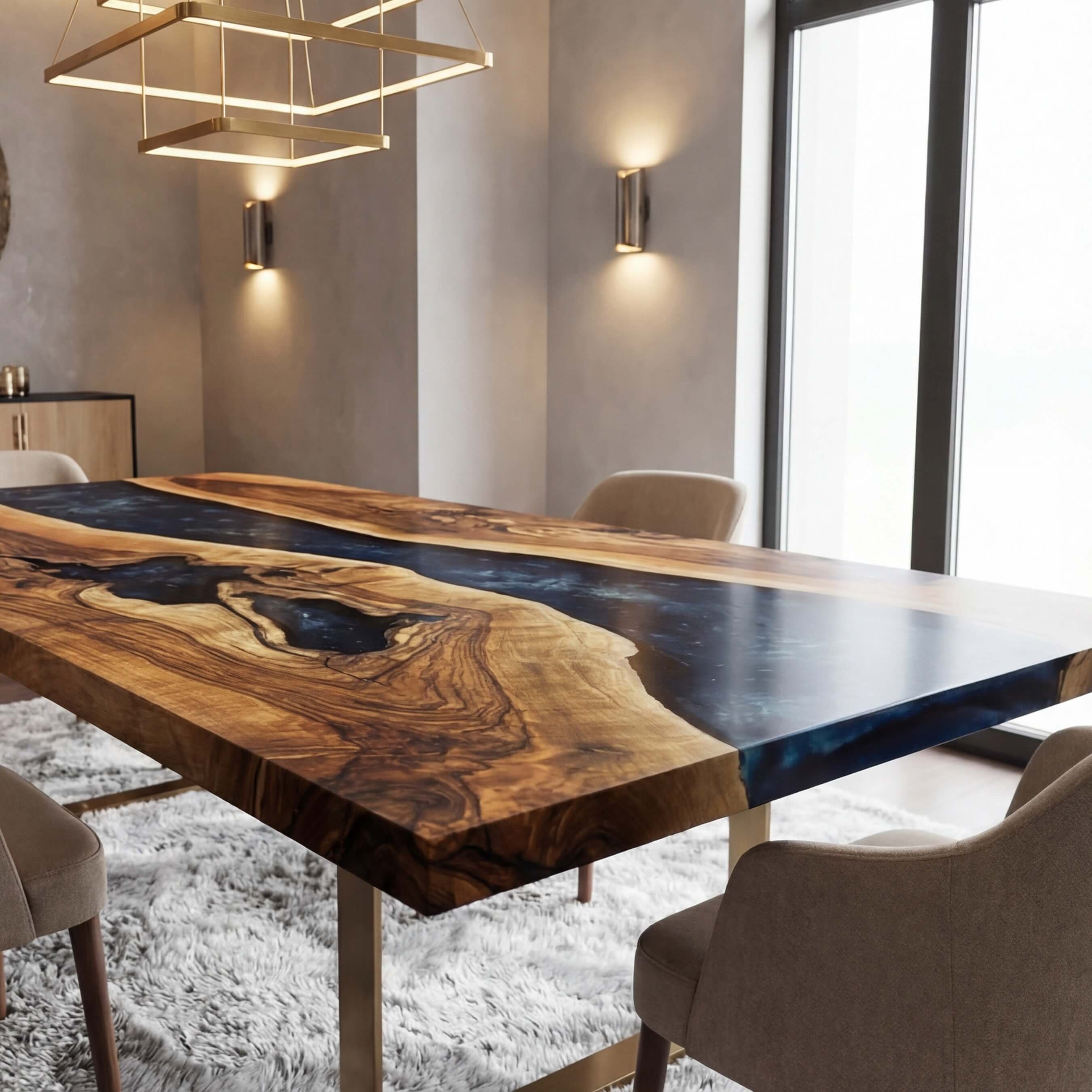 Custom Black Walnut Epoxy Resin River Table Black Resin WRT-57