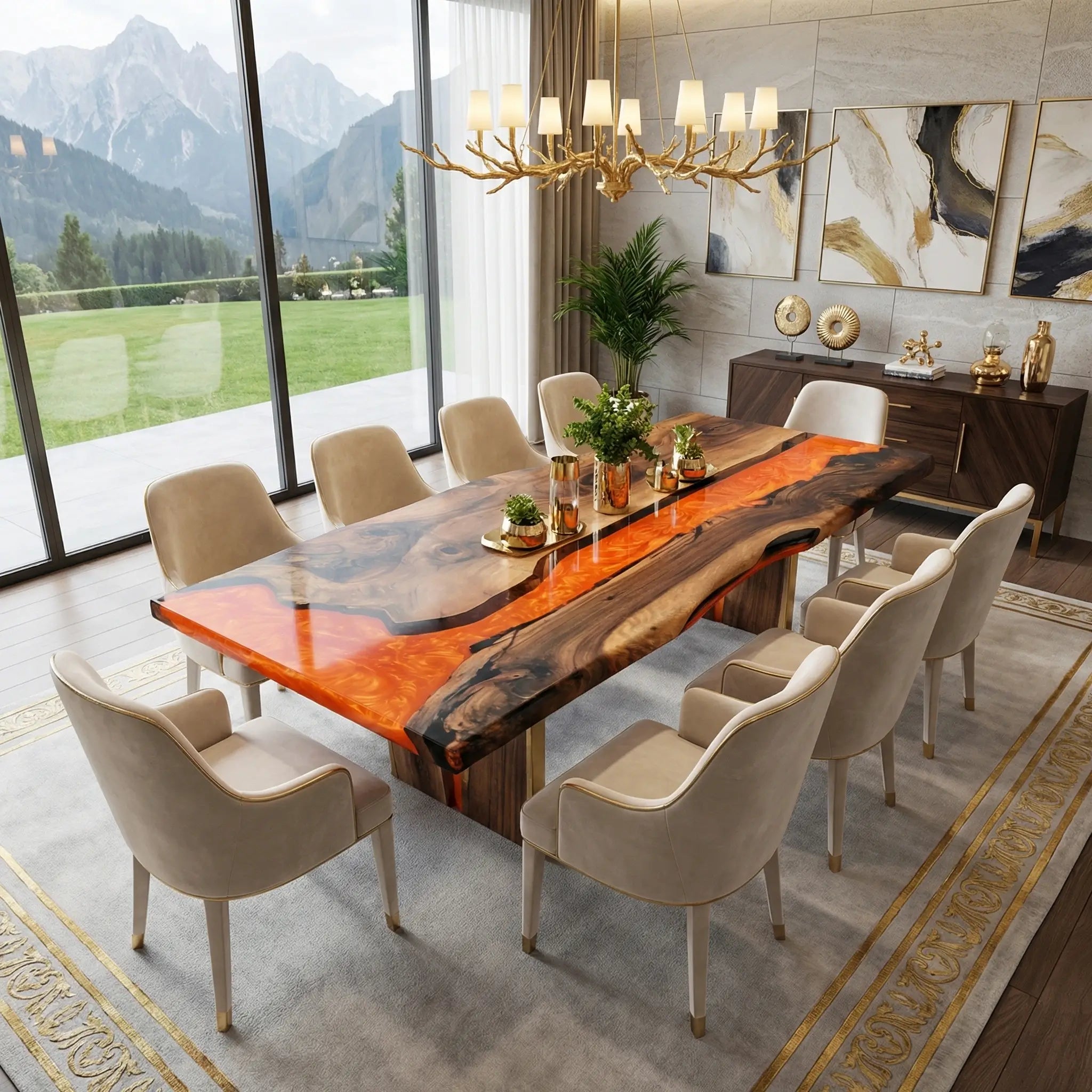 Custom-Black-Walnut-Epoxy-Resin-River-Table-Orange-Resin-HRT-23-18