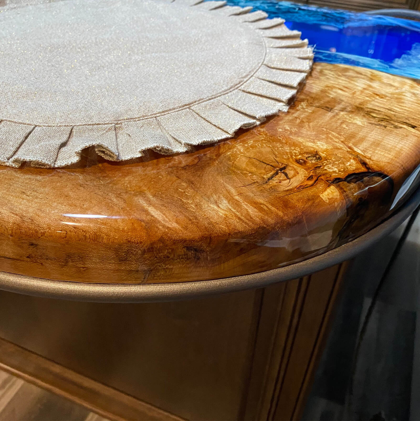 Custom Olive Epoxy Resin River Kitchen Countertop Blue Waves ERS-63