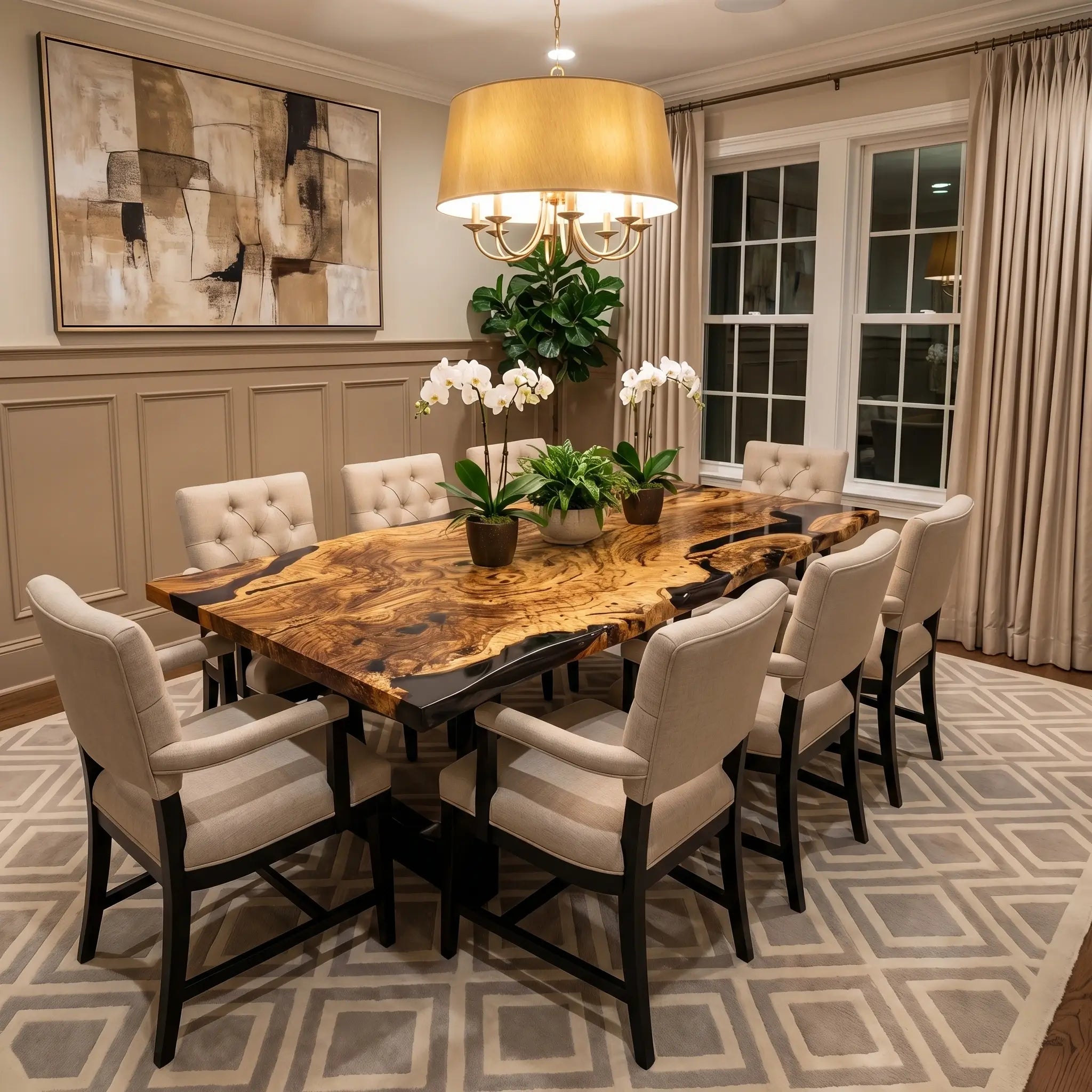 Custom Olive Epoxy Resin River Table Black Resin KRT-85