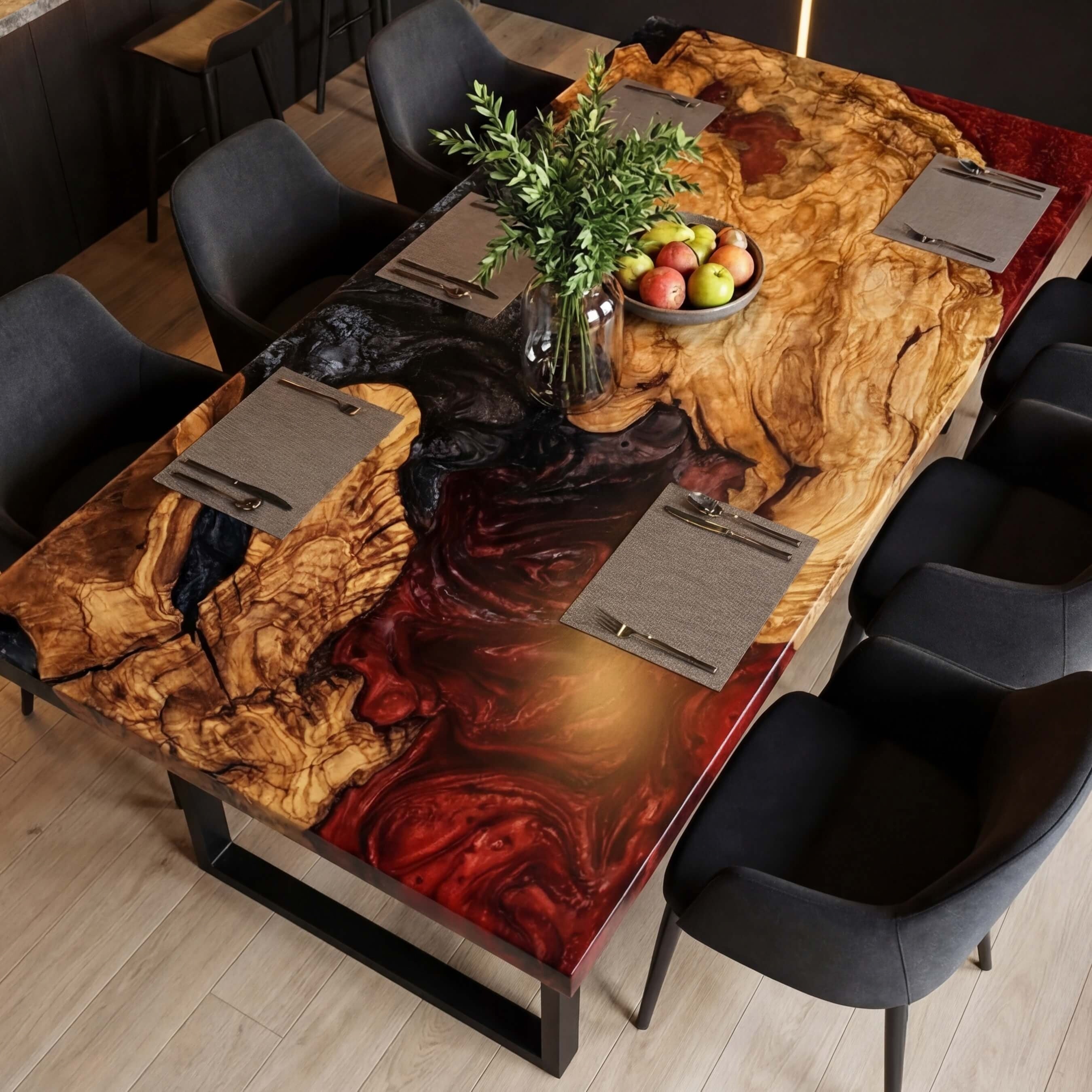 Custom-Olive-Epoxy-Resin-River-Table-Black-With-Red-Resin-FRT-28-18