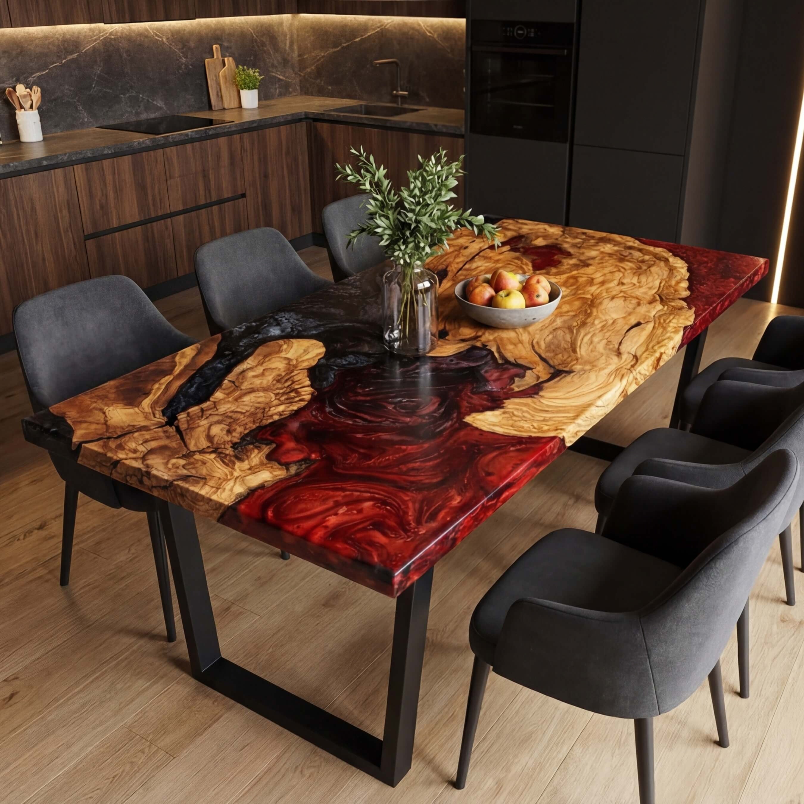 Custom-Olive-Epoxy-Resin-River-Table-Black-With-Red-Resin-FRT-28-20