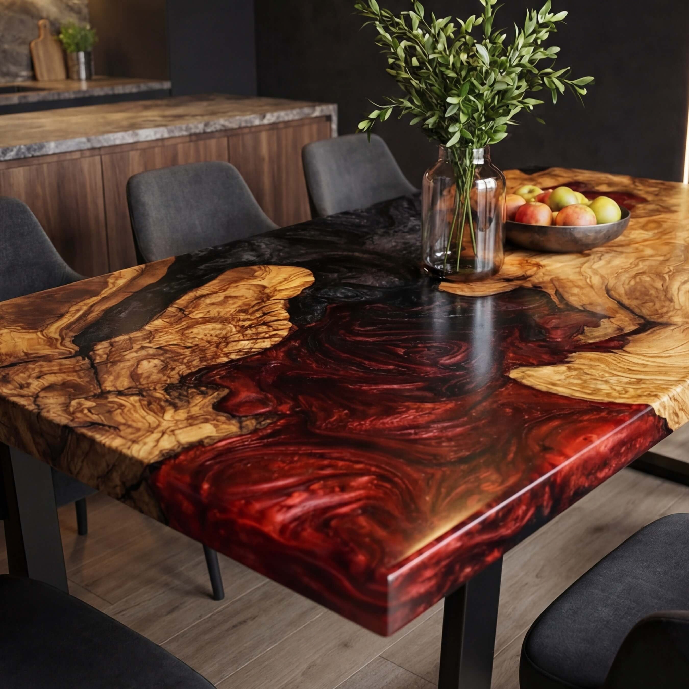 Custom-Olive-Epoxy-Resin-River-Table-Black-With-Red-Resin-FRT-28-21