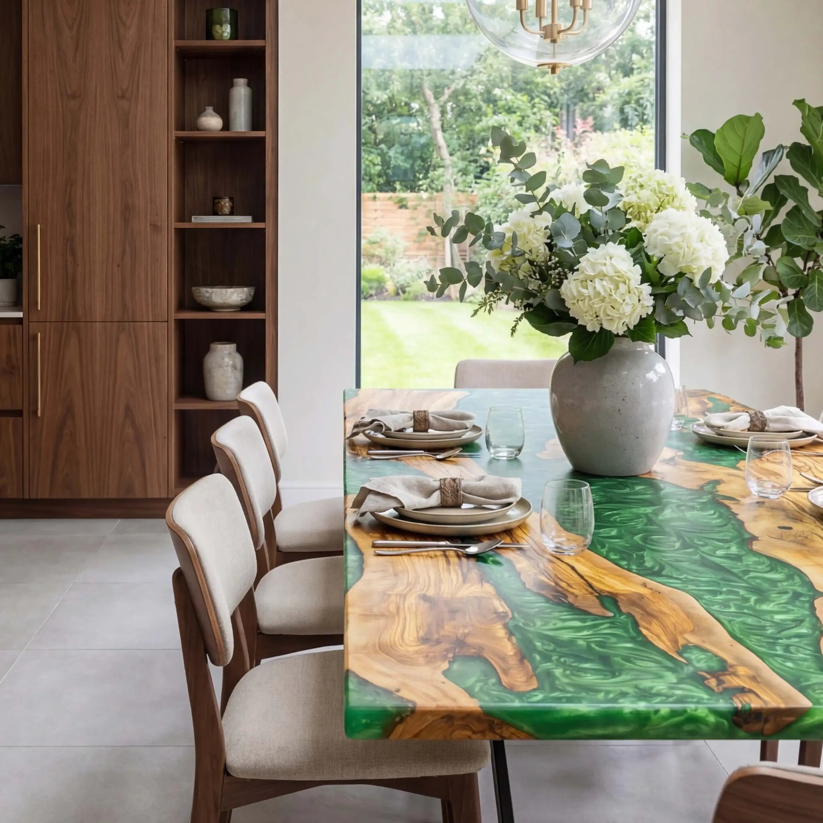 Custom Olive Epoxy Resin River Table Green Resin ERT-46