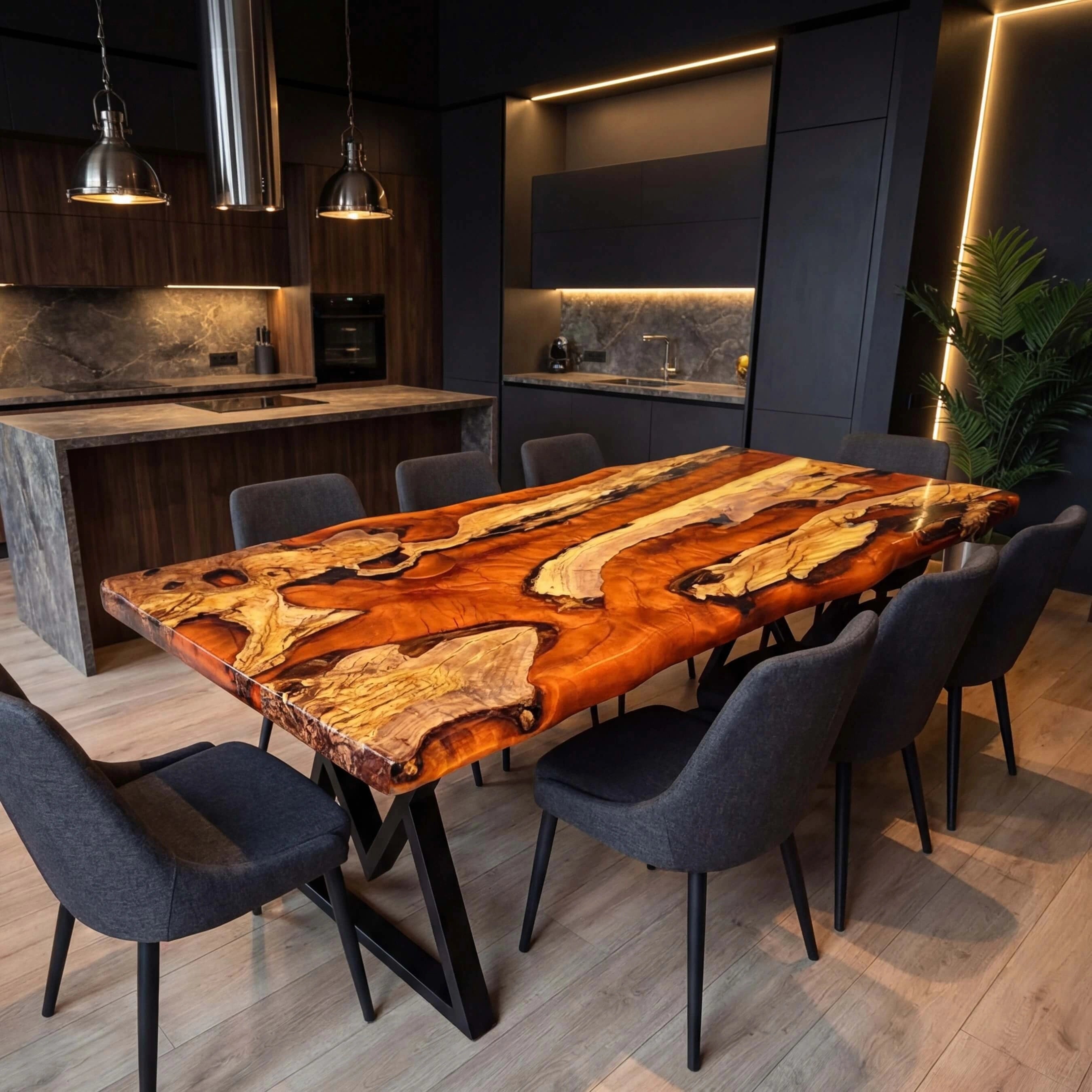 Custom-Olive-Epoxy-Resin-River-Table-Orange-Pearl-RT-56-22