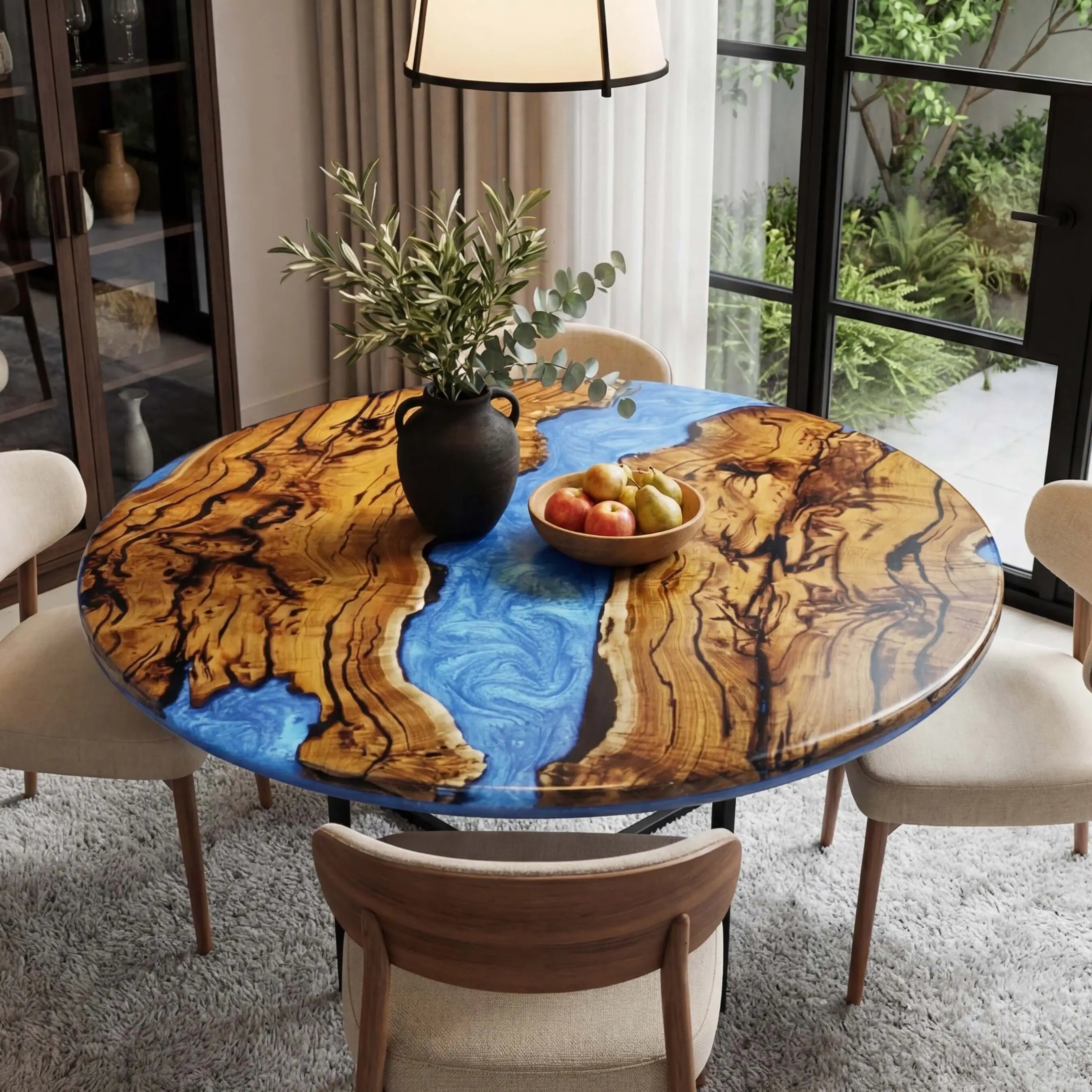 Custom-Olive-Epoxy-Resin-Round-Coffee-Table-Blue-Resin-ERT-80-20