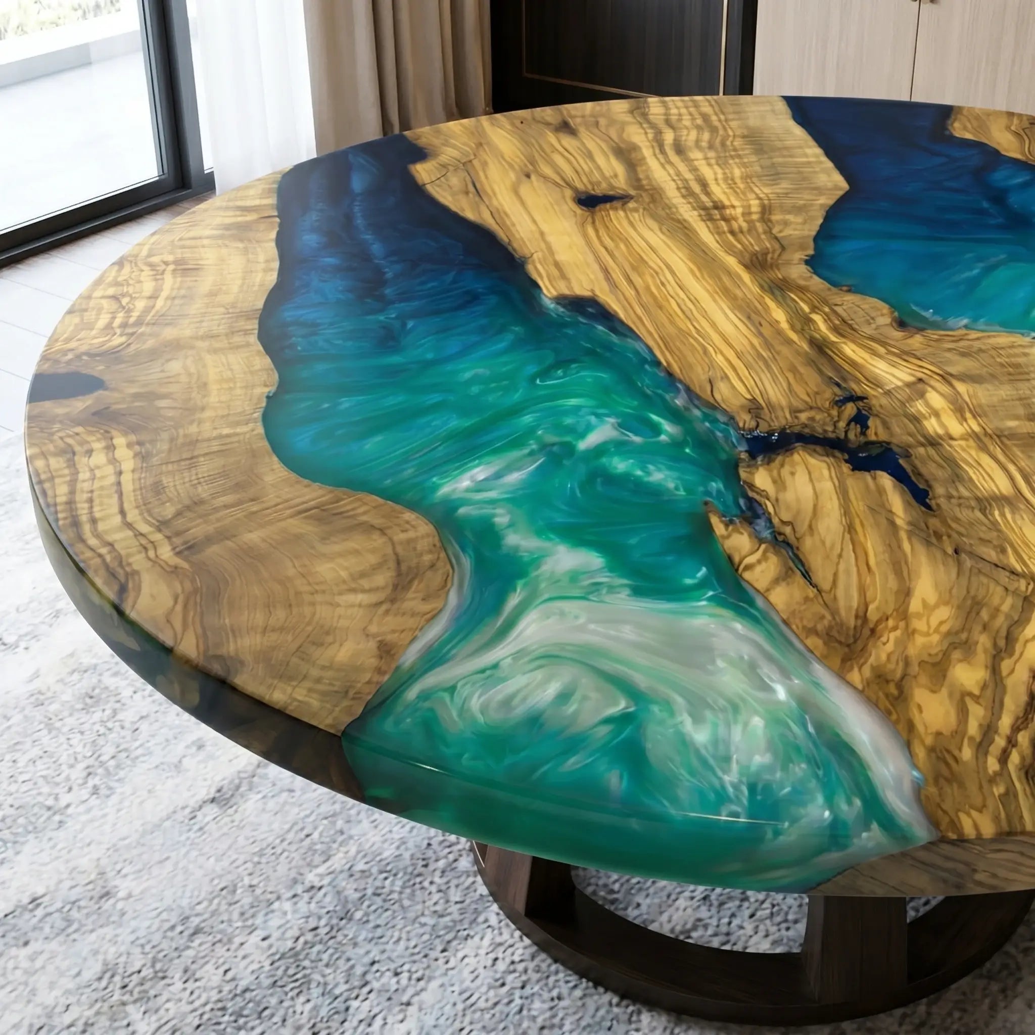 Custom-Olive-Epoxy-Resin-Round-Coffee-Table-Blue-Resin-ORM-17-19