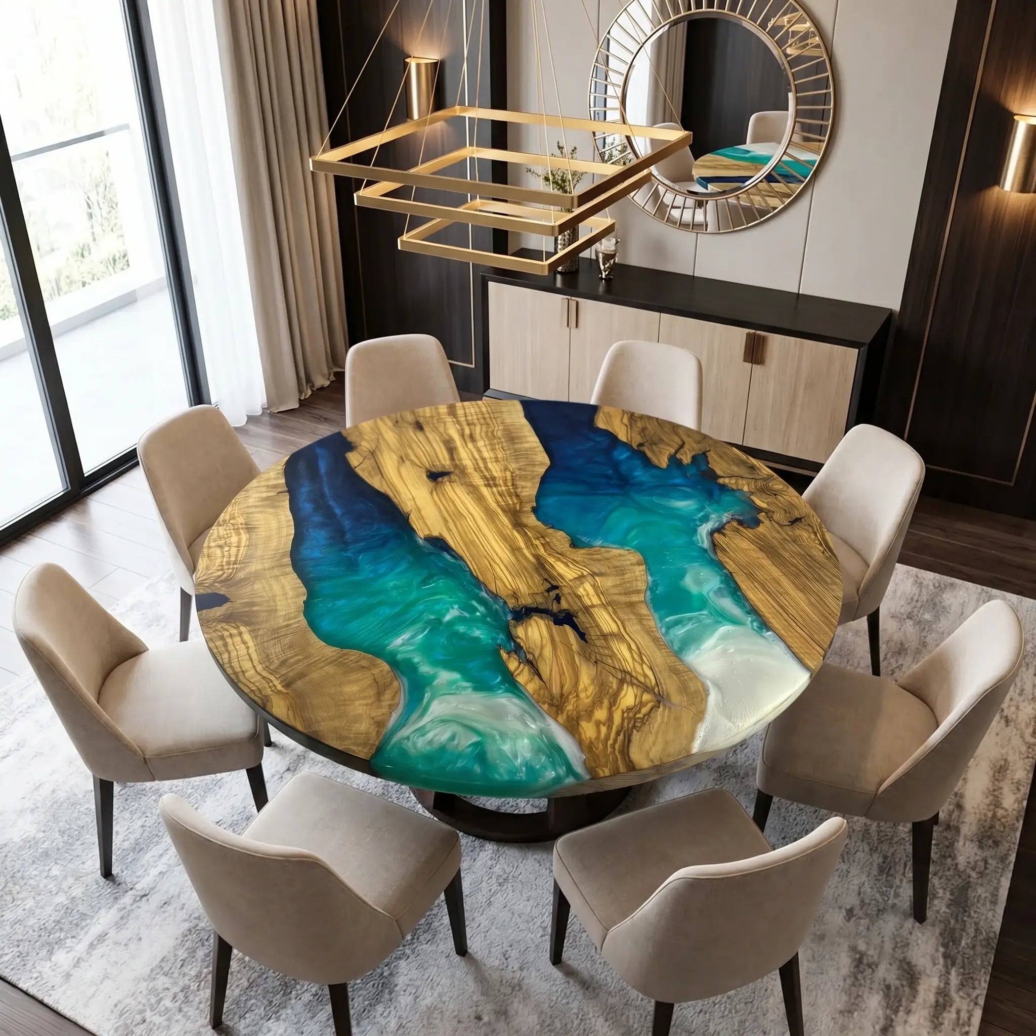Custom-Olive-Epoxy-Resin-Round-Coffee-Table-Blue-Resin-ORM-17-21