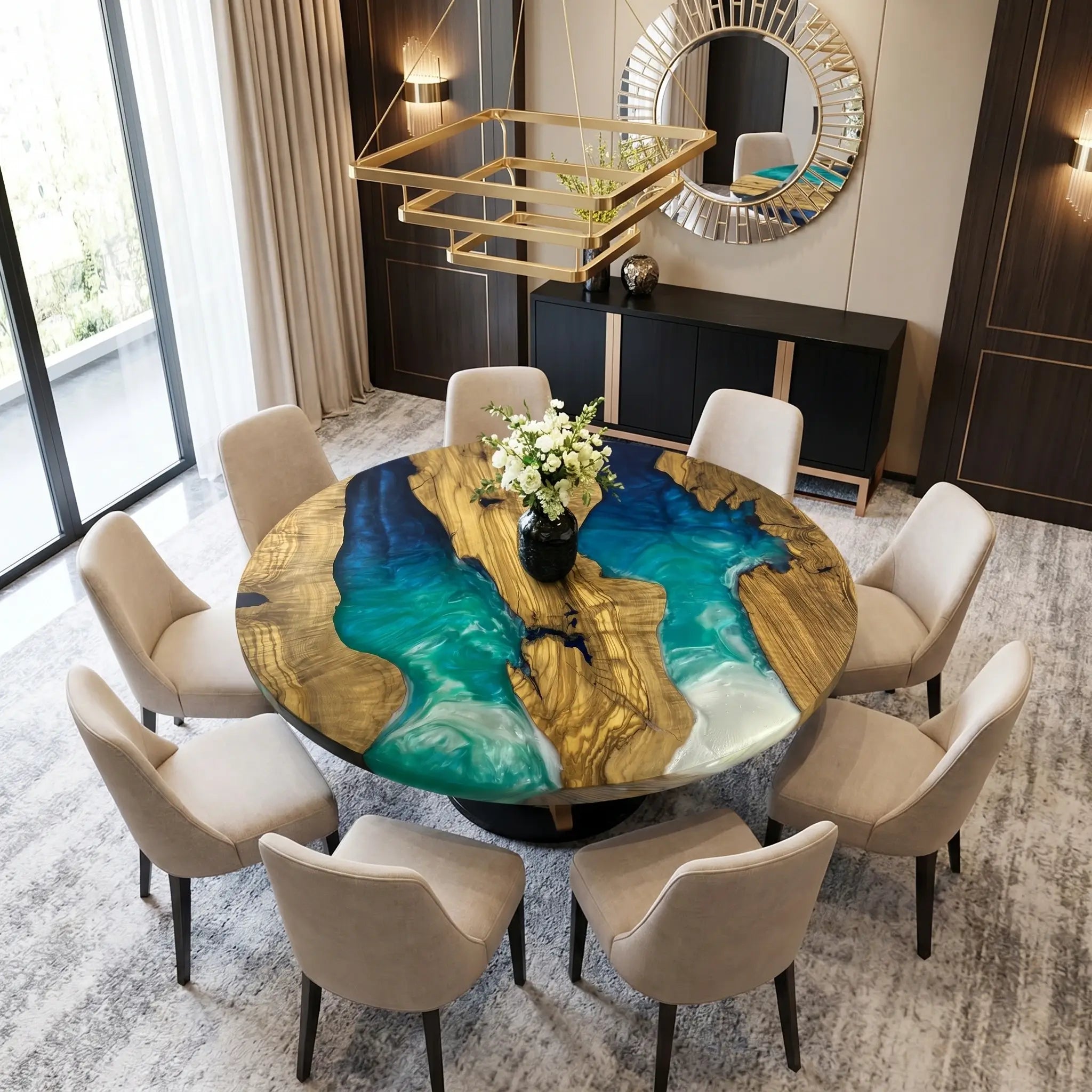 Custom-Olive-Epoxy-Resin-Round-Coffee-Table-Blue-Resin-ORM-17-22