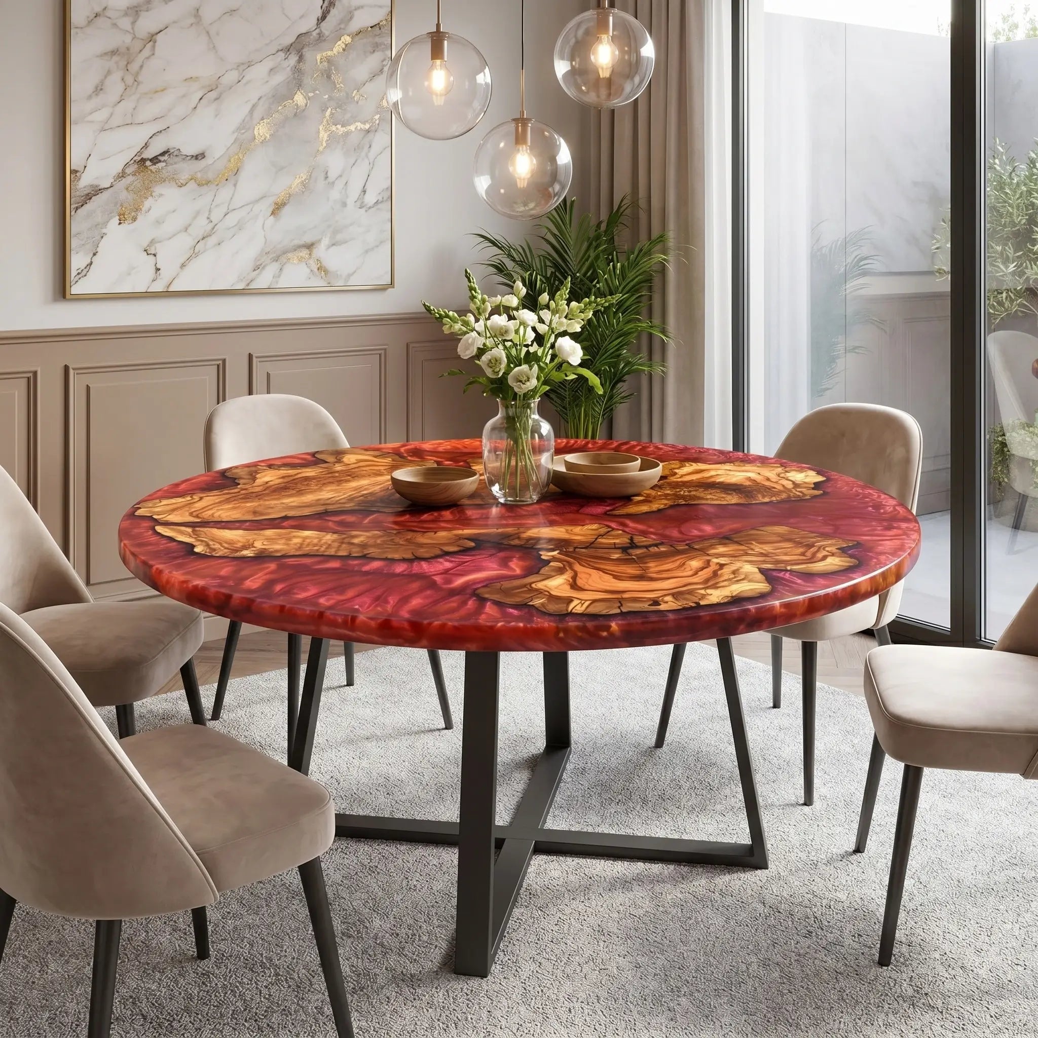 Custom-Olive-Epoxy-Resin-Round-Coffee-Table-Red-Resin-ORM-15-20