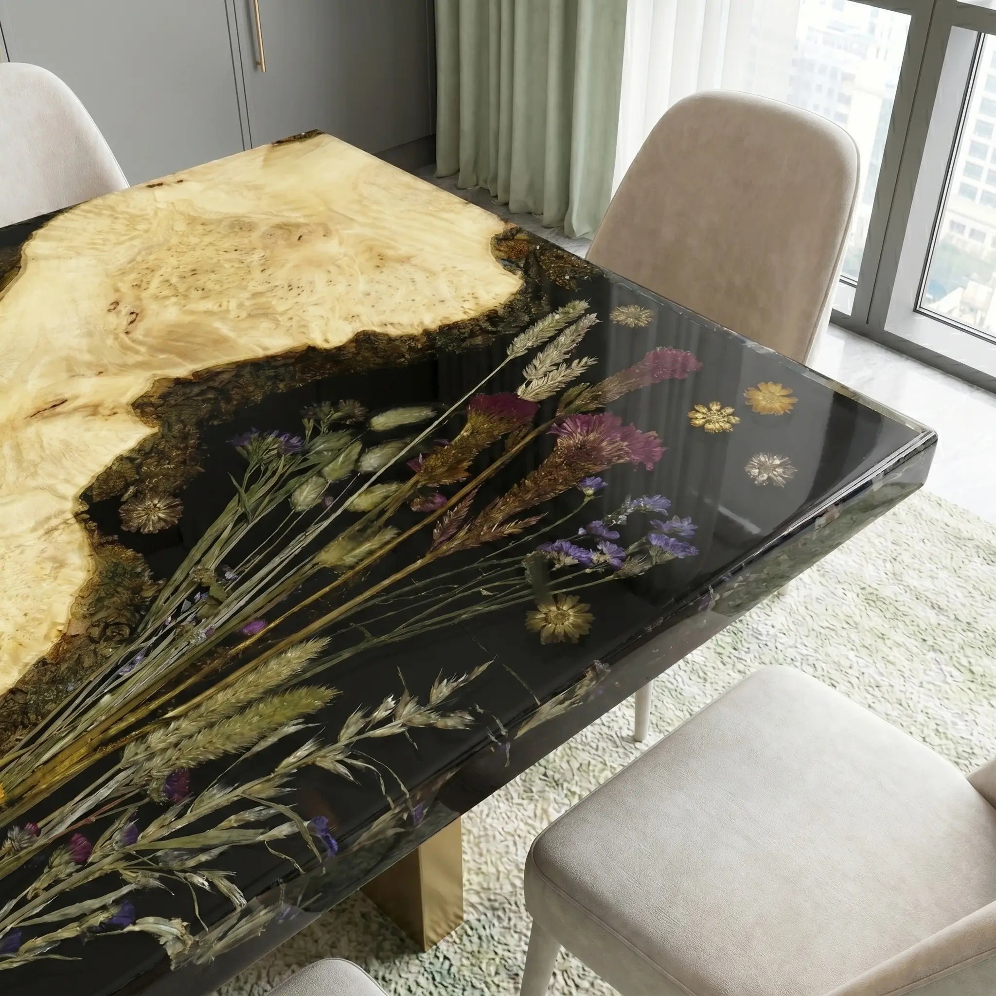 Custom-Poplar-Epoxy-Resin-Rectangular-Flower-Coffee-Table-Black-Resin-ERP-33-18