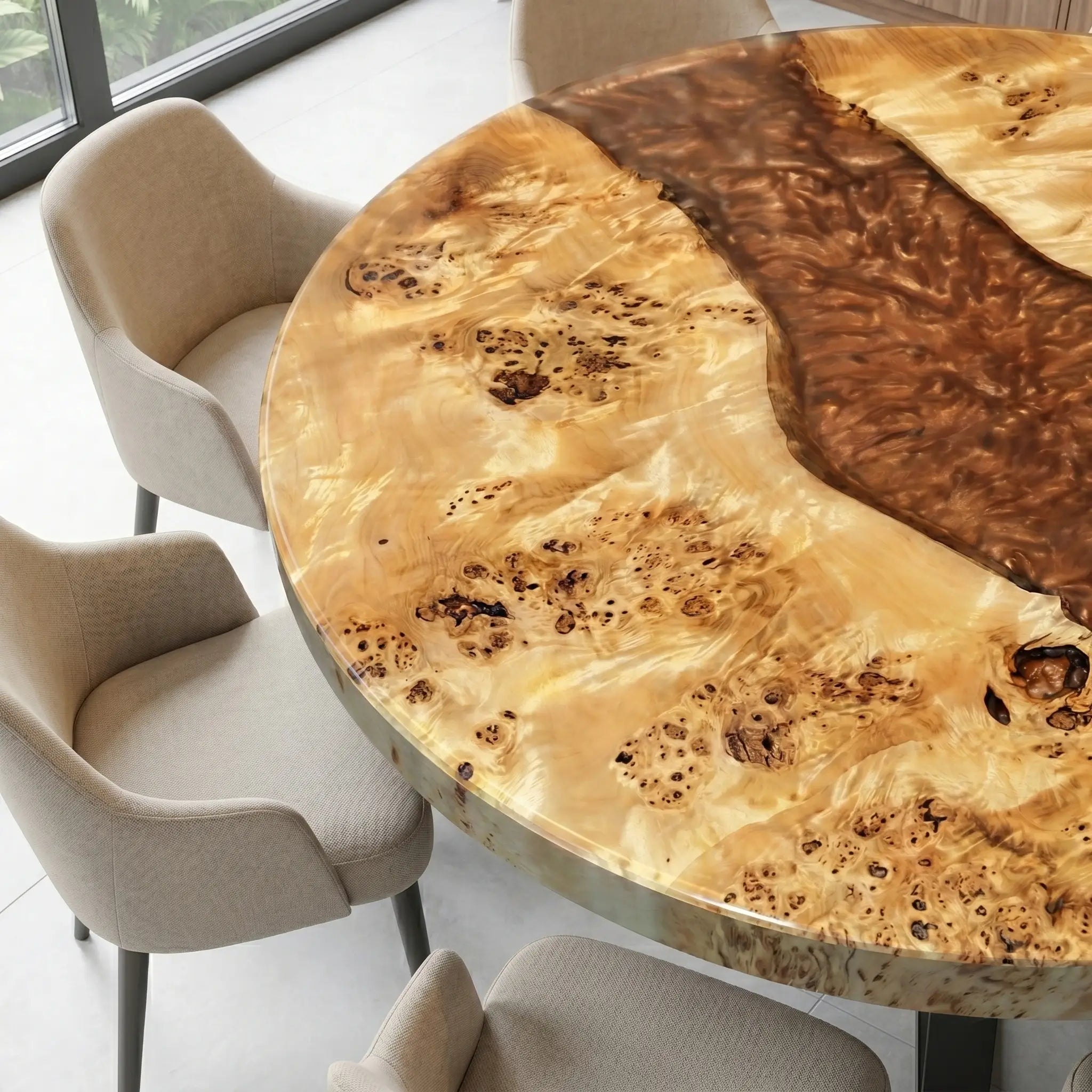 Custom-Poplar-Epoxy-Resin-Round-Coffee-Table-Orange-Resin-PRT-92-22