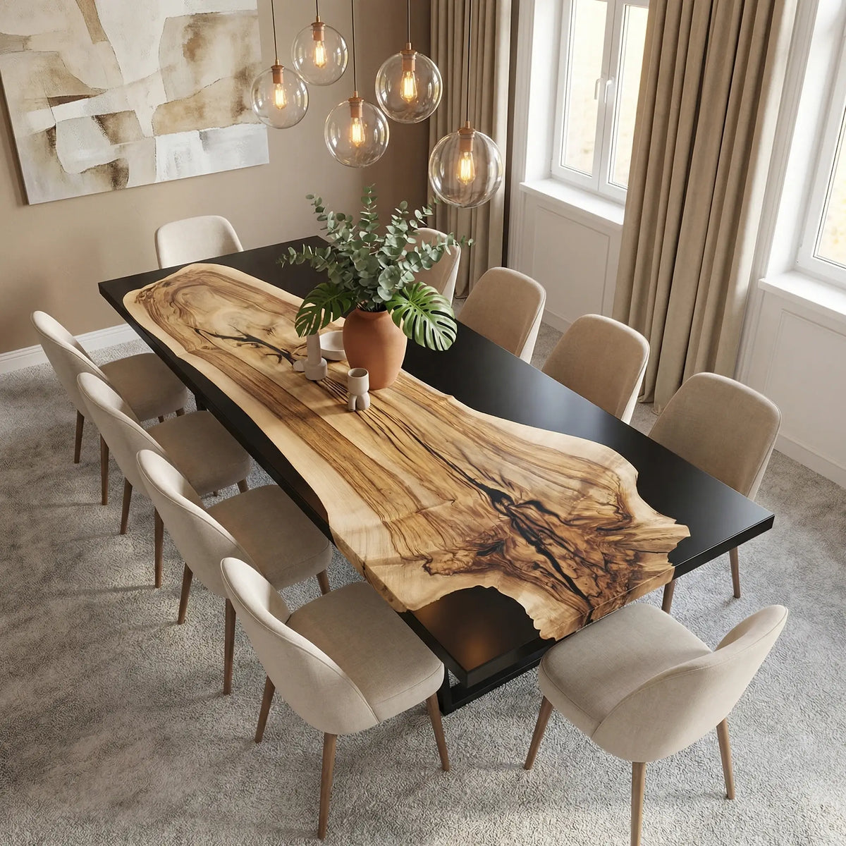 Custom Walnut Epoxy Resin River Table Black Resin XZT-84