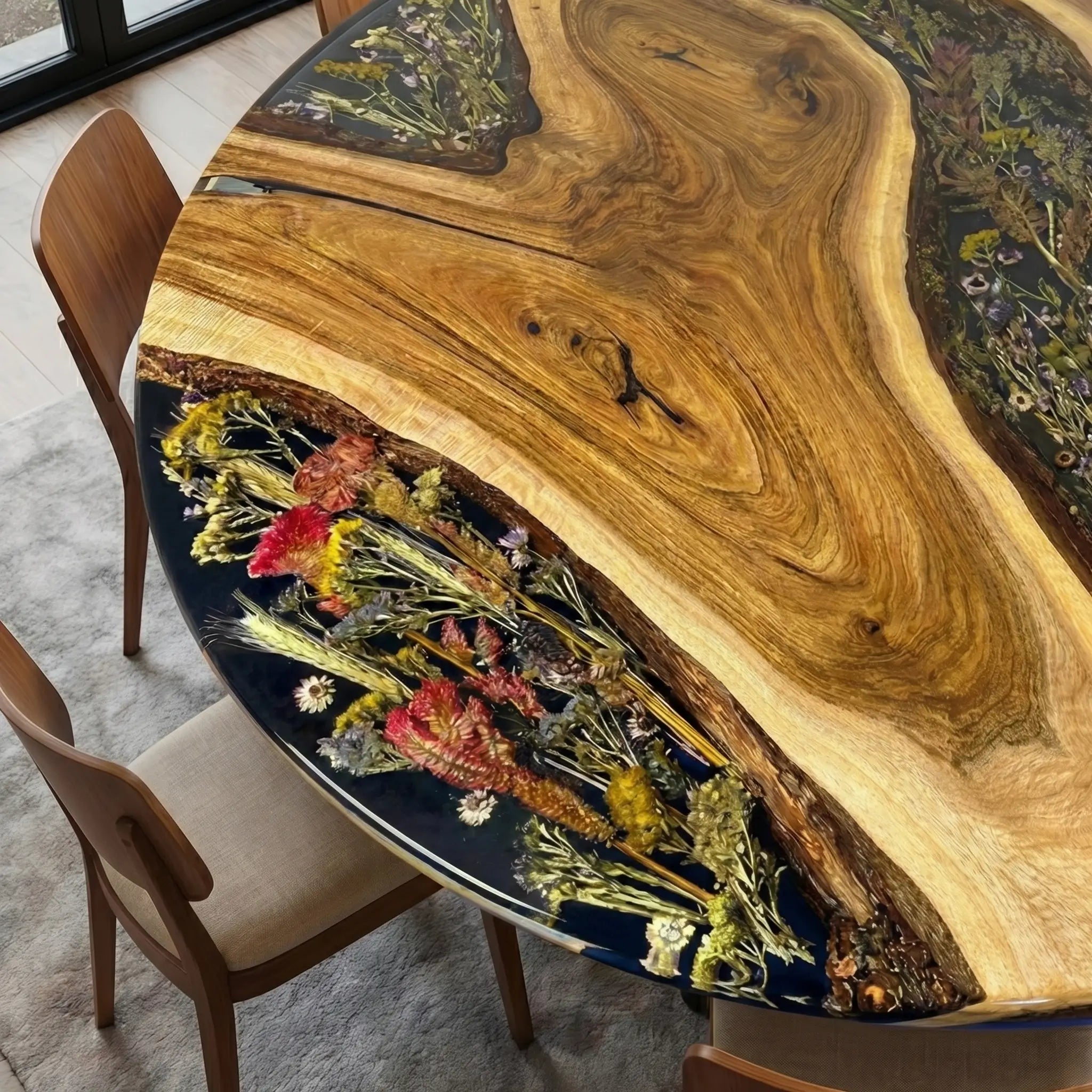 Custom-Walnut-Epoxy-Resin-Round-Flower-Coffee-Table-Black-Resin-WCT-72-19