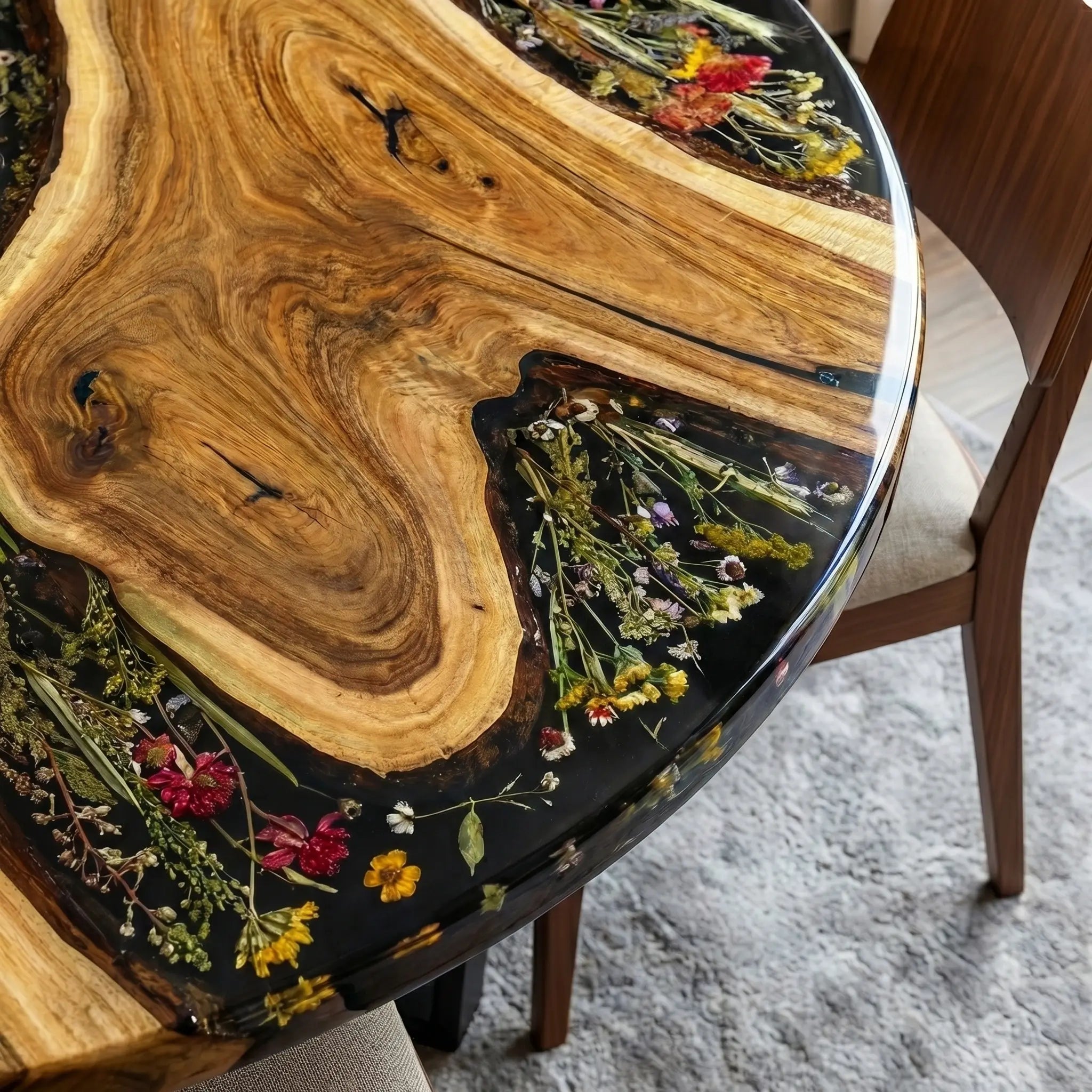 Custom-Walnut-Epoxy-Resin-Round-Flower-Coffee-Table-Black-Resin-WCT-72-20