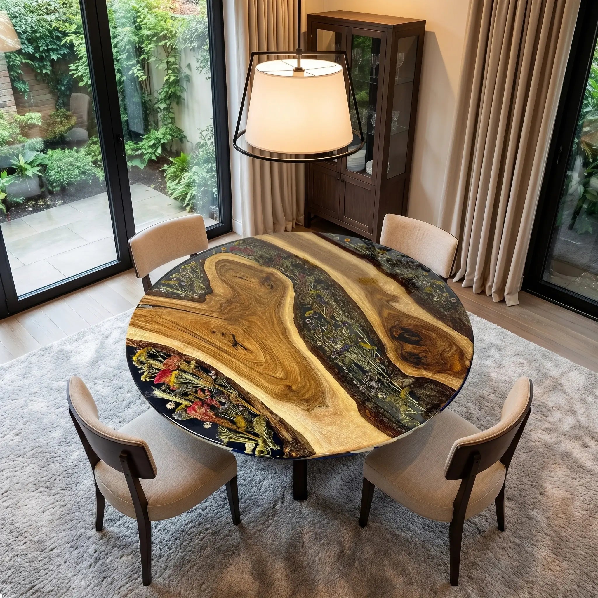 Custom-Walnut-Epoxy-Resin-Round-Flower-Coffee-Table-Black-Resin-WCT-72-21