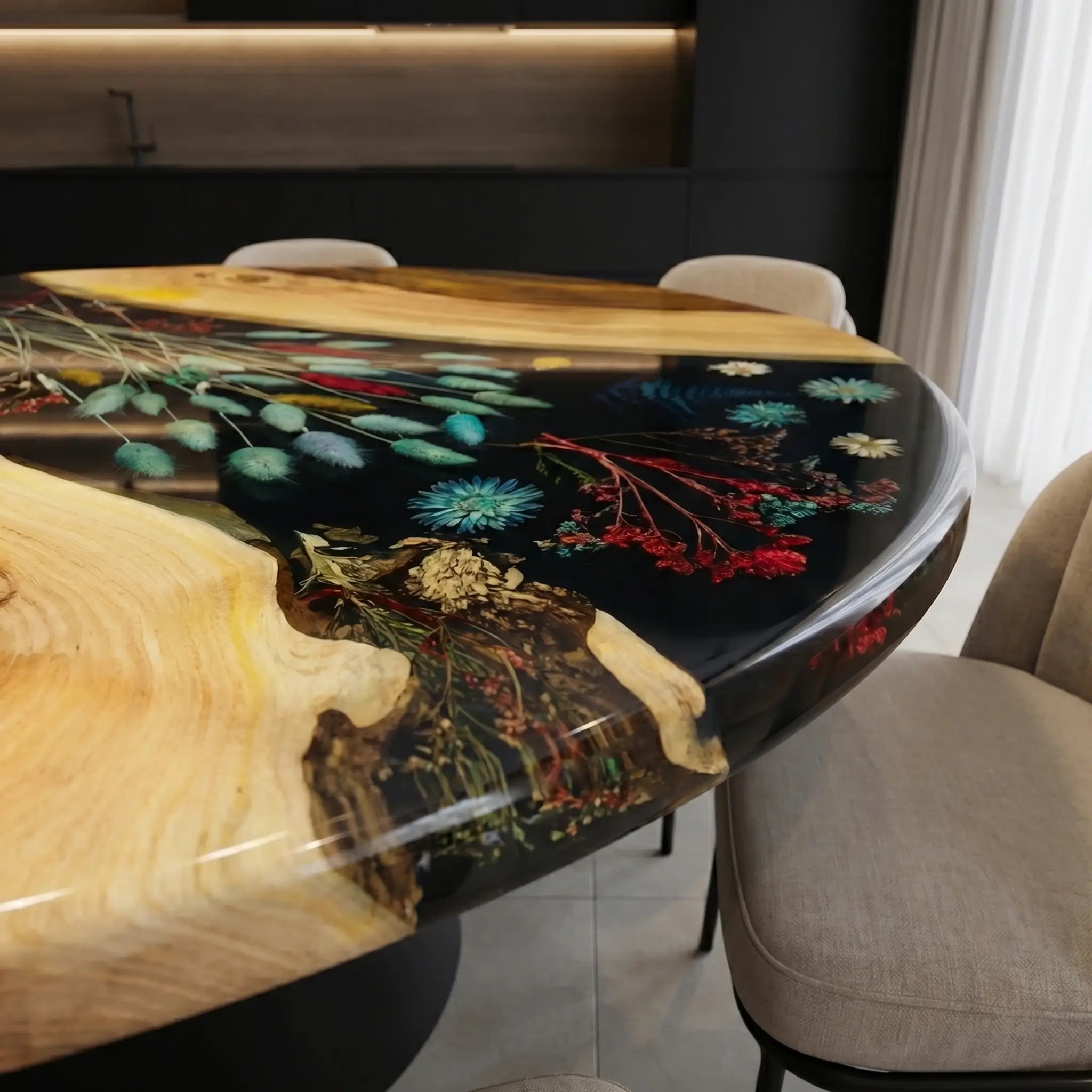 Custom-Walnut-Epoxy-Resin-Round-Flower-Coffee-Table-Black-Resin-WRT-33-19