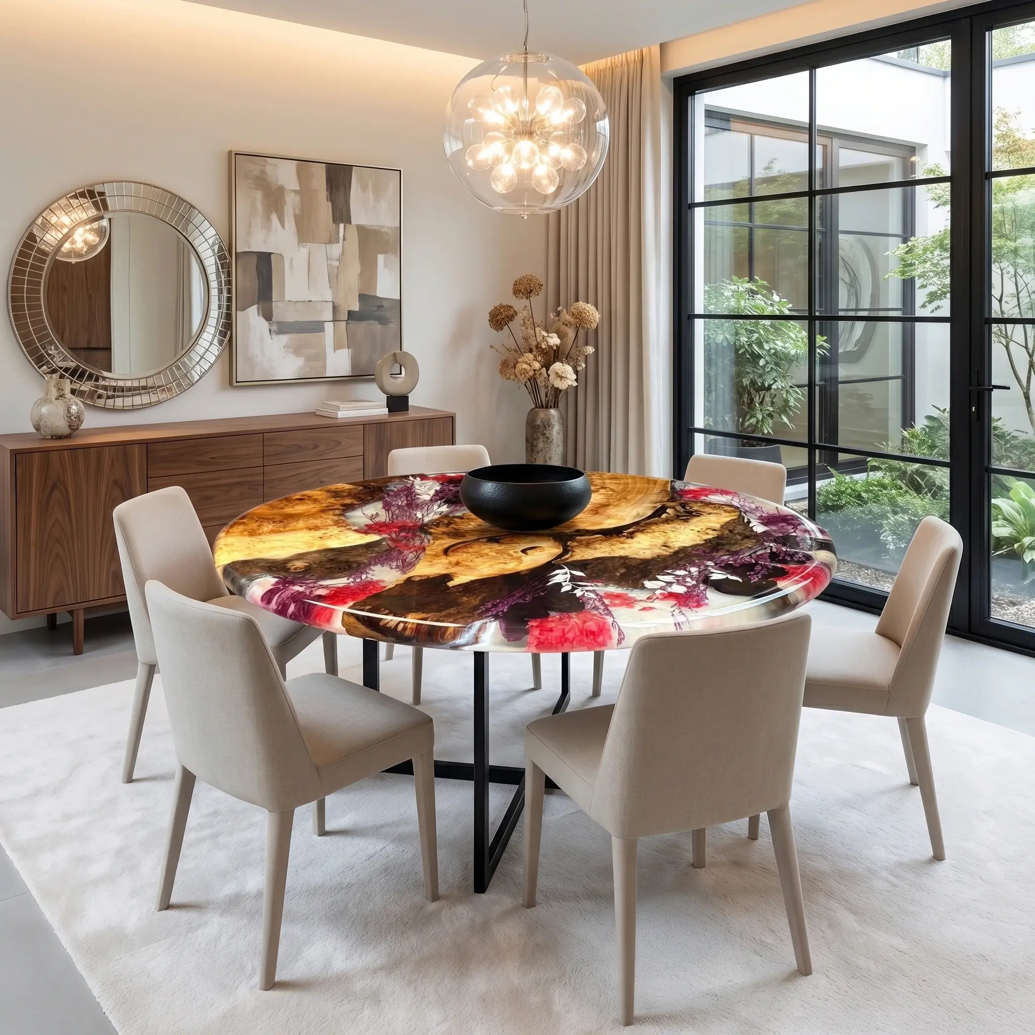 Custom-Walnut-Epoxy-Resin-Round-Flower-Coffee-Table-Clear-Resin-ETT-33-23