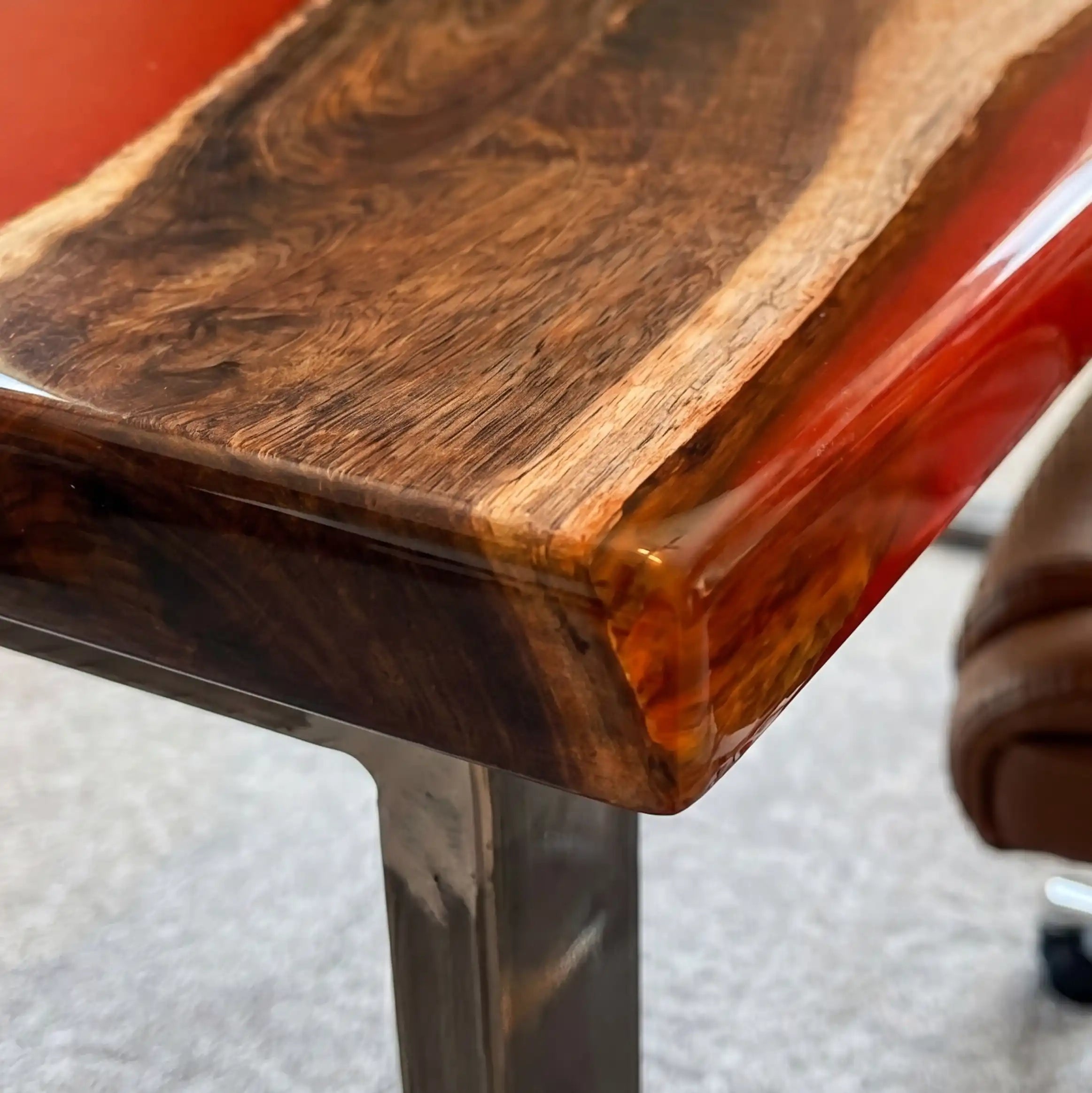 Custom Black Walnut and Crimson Resin “Executive Signature” Series Desk (With Black Resin Inlay Logo) RD-51