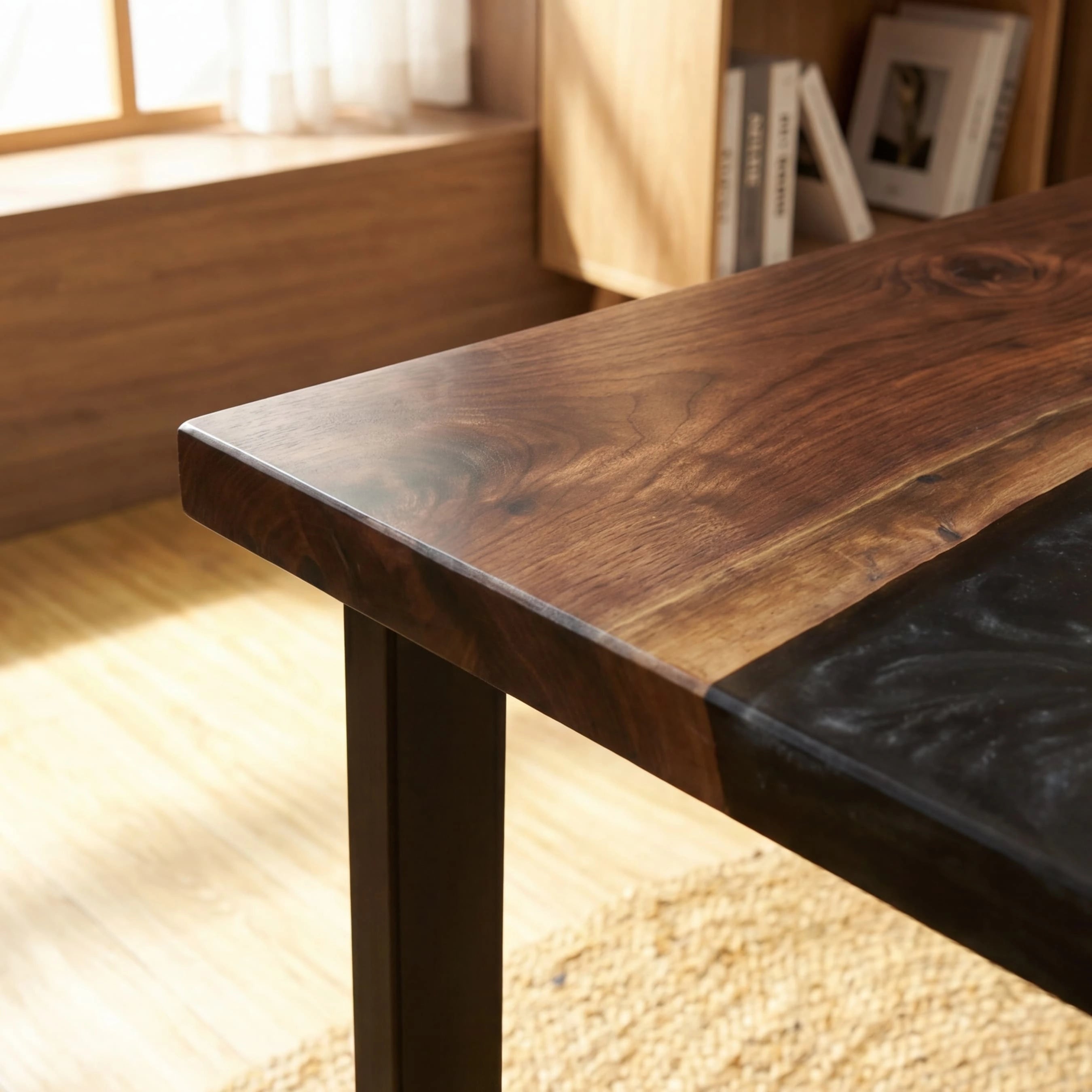 Custom Black Walnut and Swirly Black Resin “Obsidian” Series Desk RD-8