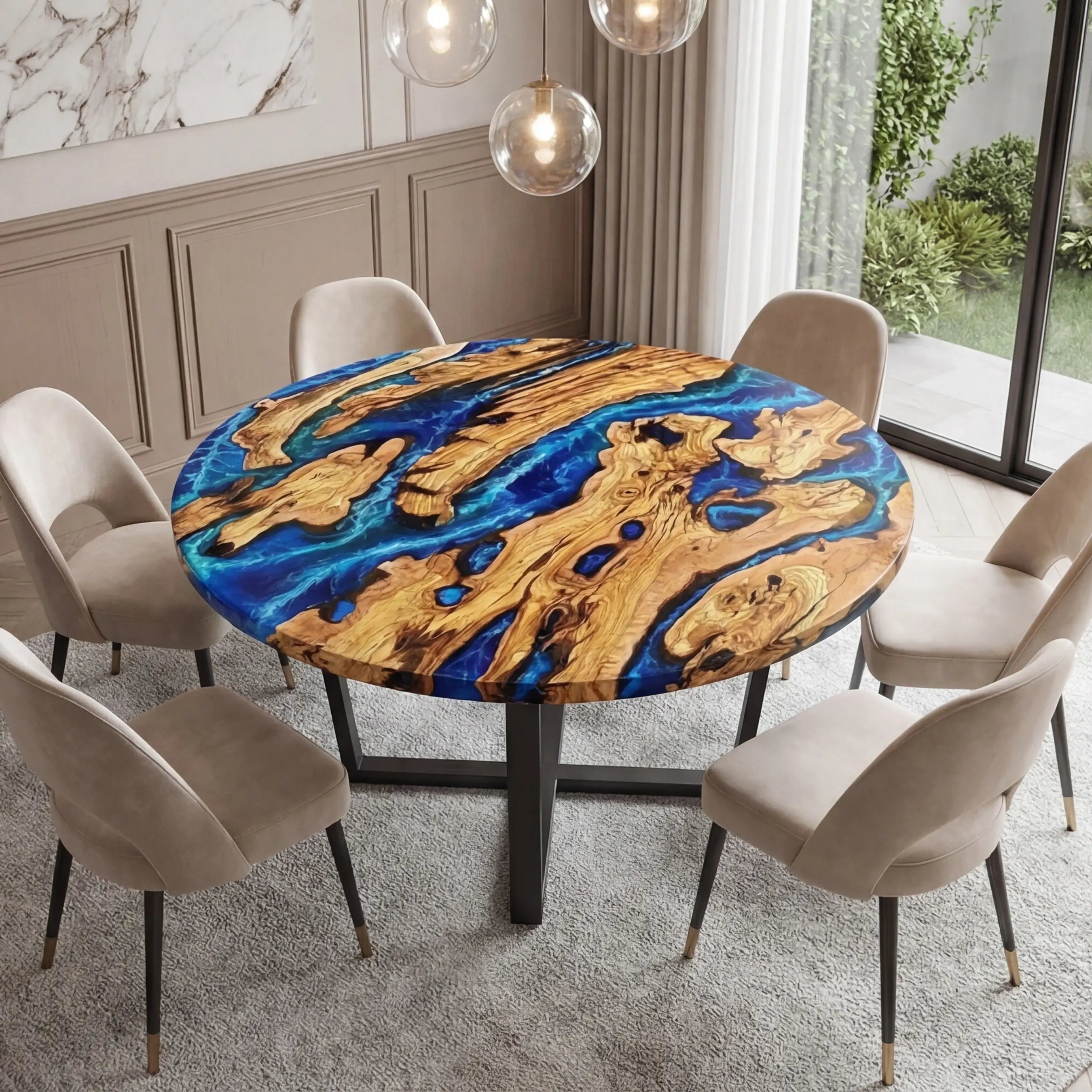 CustomOliveEpoxyResinRoundCoffeeTableBlueResinORT-71-66