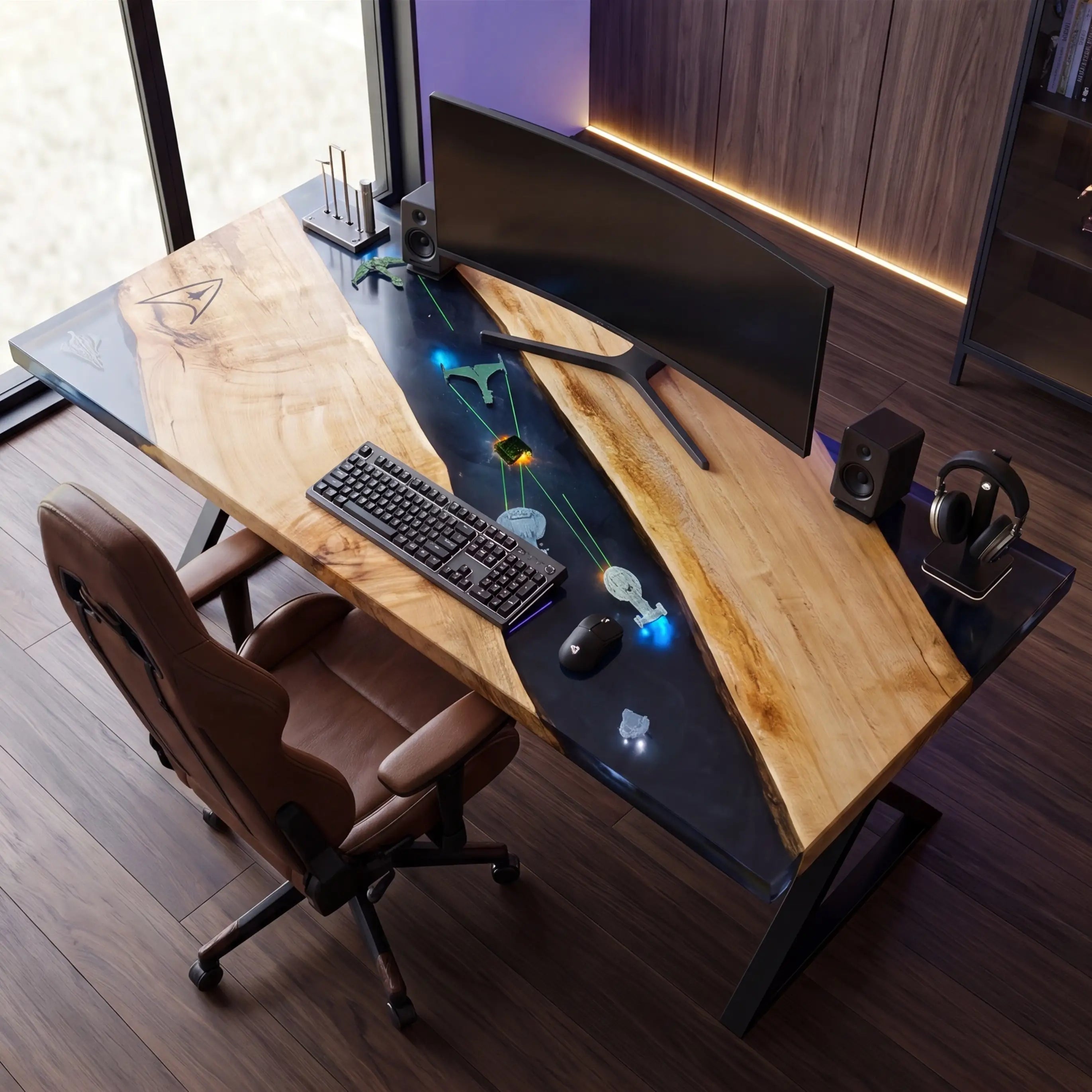 Custom Walnut and Embedded Sci-Fi Resin “Apex” Series Desk (With Custom Engraving) RD-34
