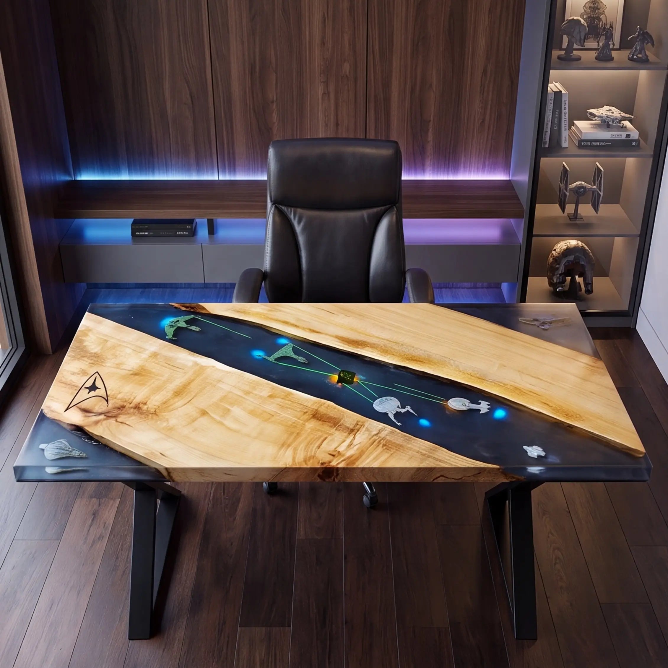 Custom Walnut and Embedded Sci-Fi Resin “Apex” Series Desk (With Custom Engraving) RD-34
