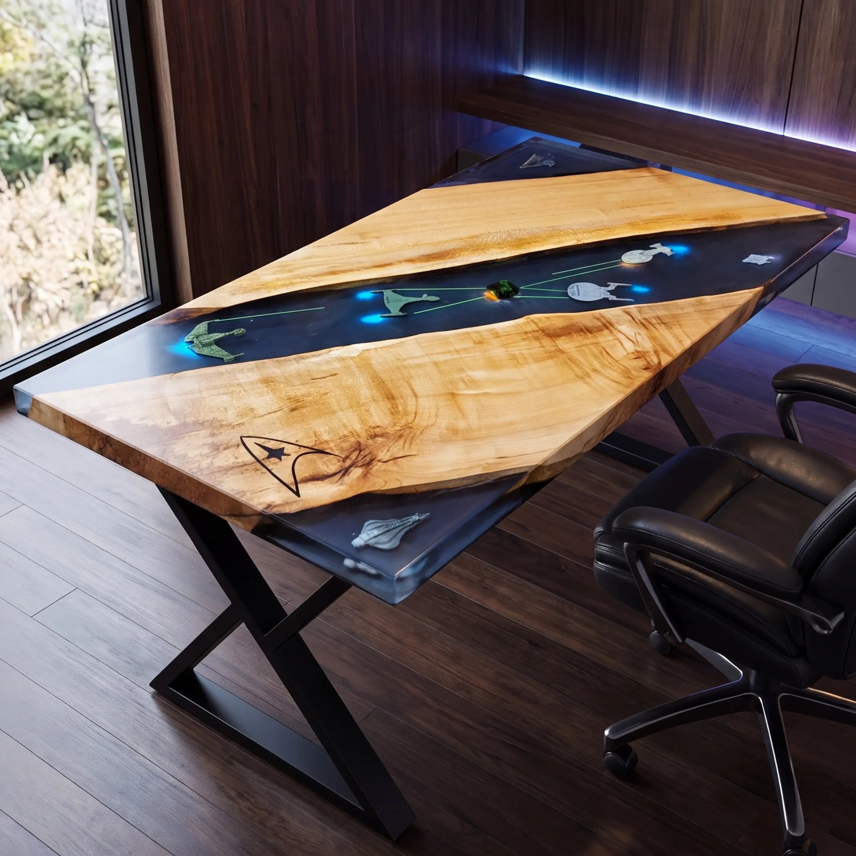 Custom Walnut and Embedded Sci-Fi Resin “Apex” Series Desk (With Custom Engraving) RD-34