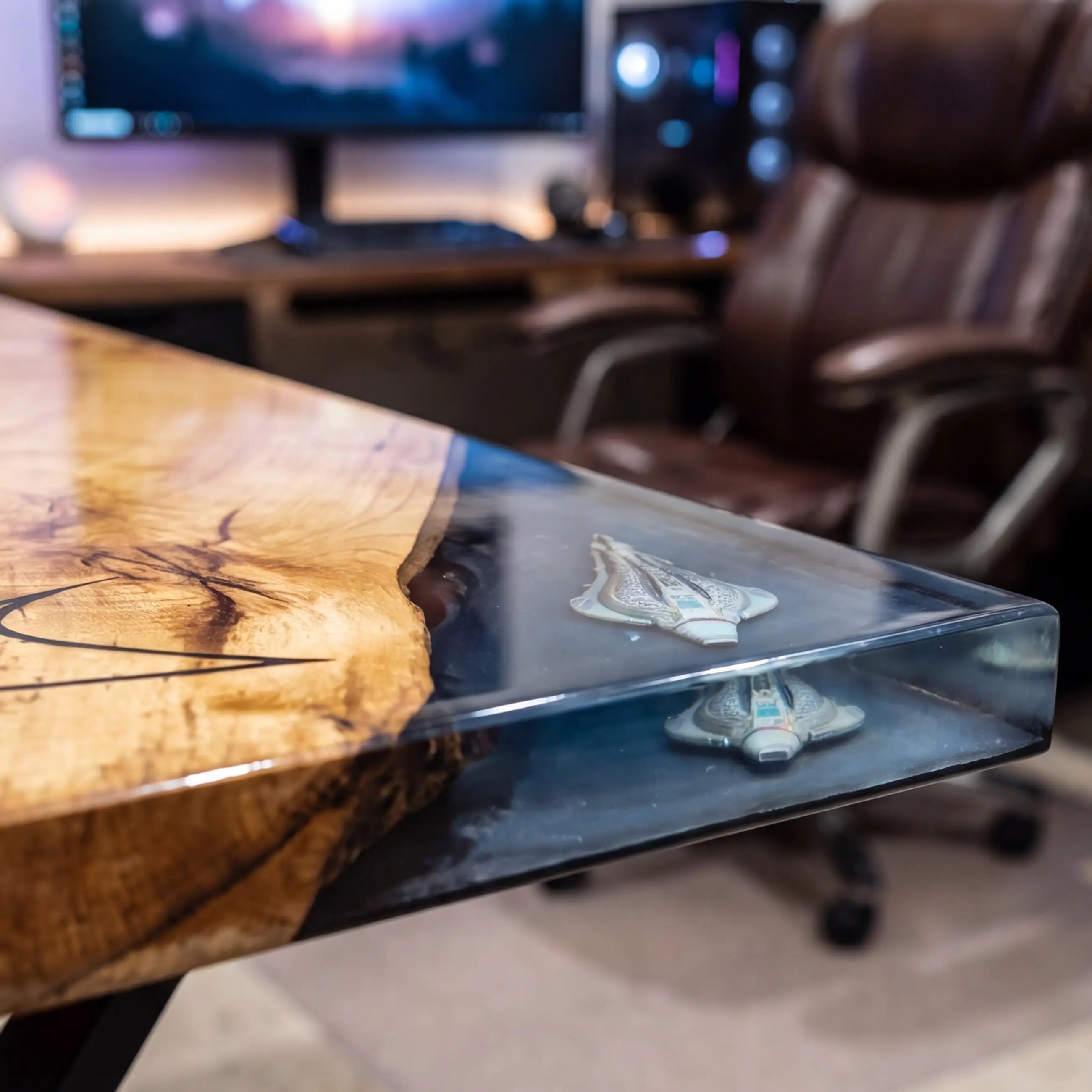 Custom Walnut and Embedded Sci-Fi Resin “Apex” Series Desk (With Custom Engraving) RD-34