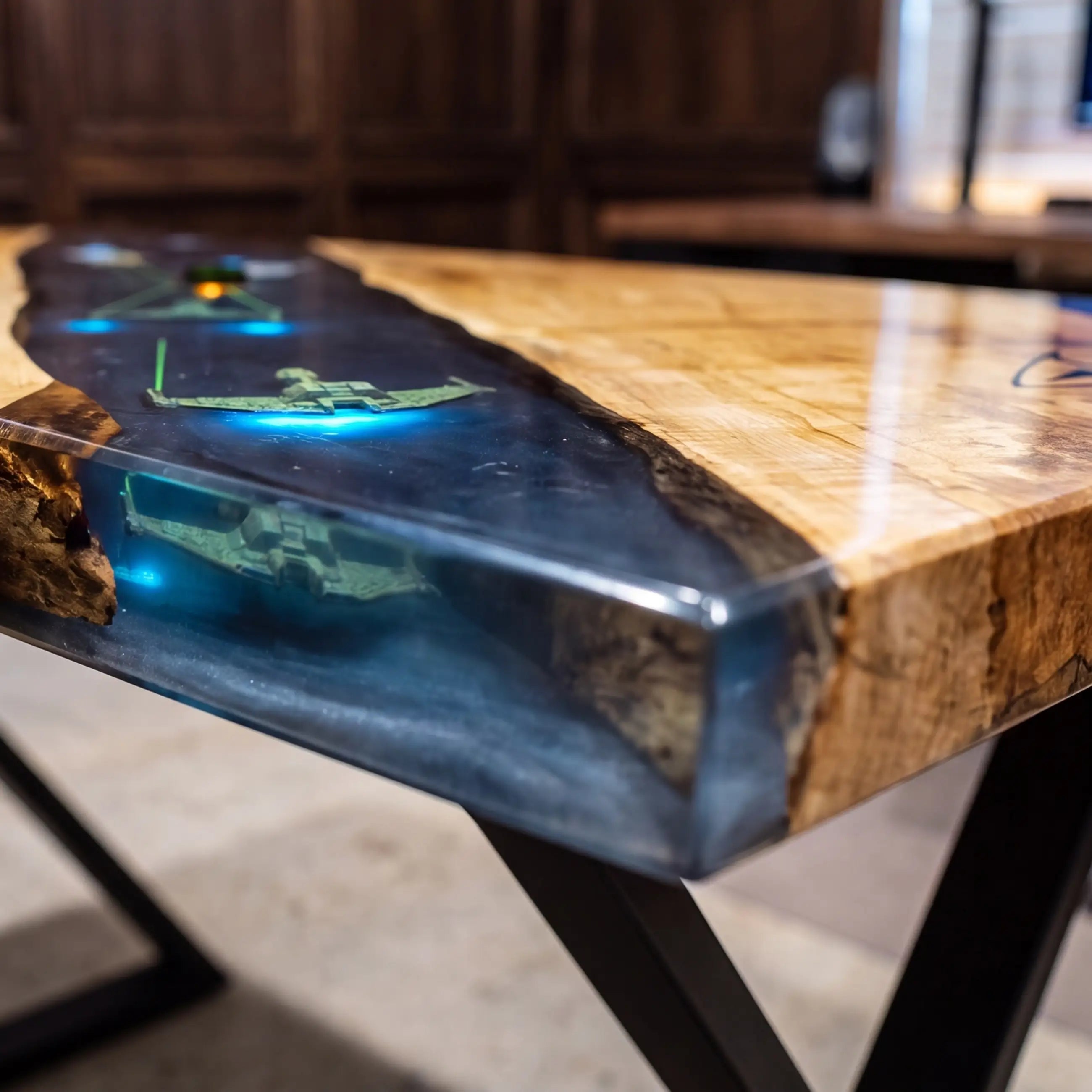 Custom Walnut and Embedded Sci-Fi Resin “Apex” Series Desk (With Custom Engraving) RD-34