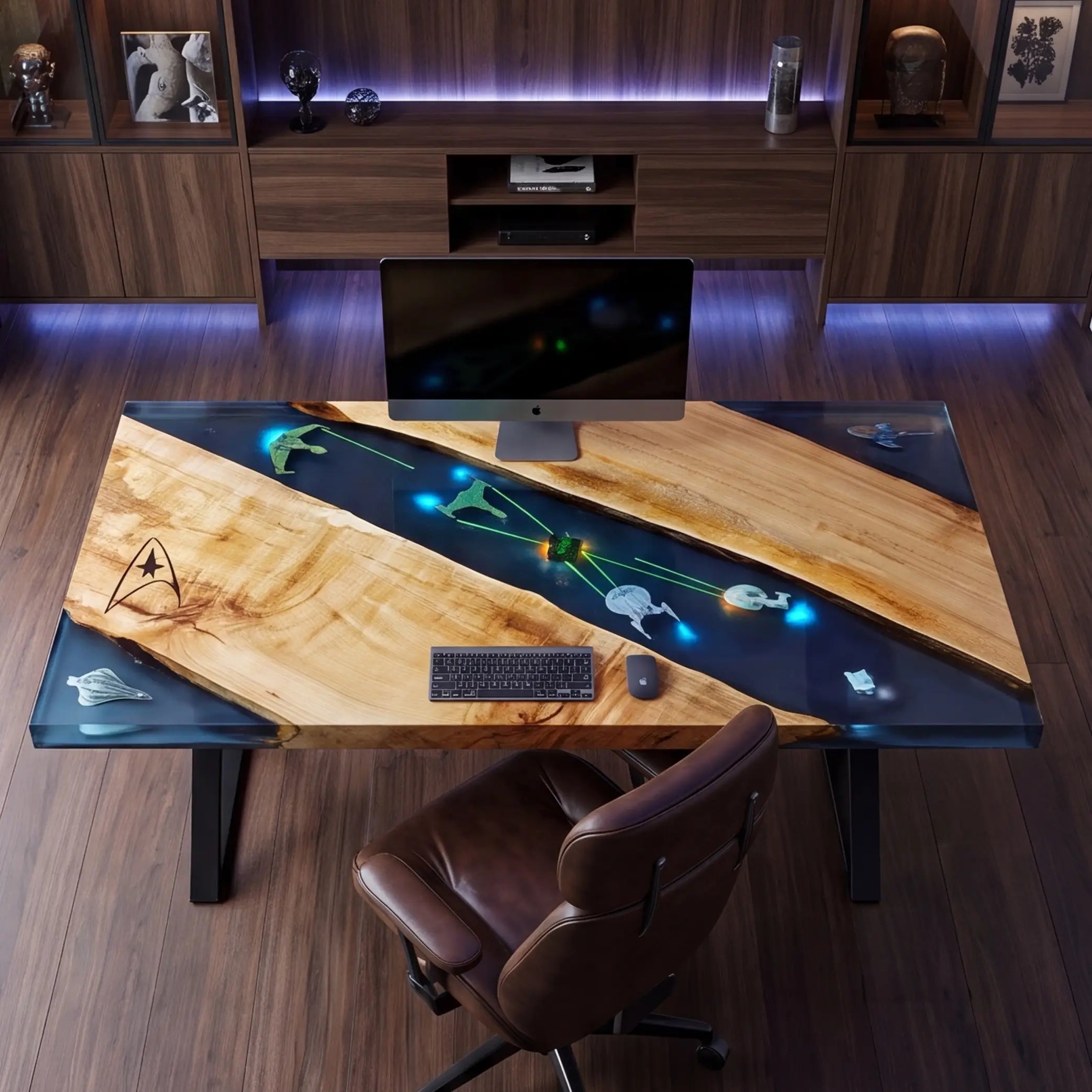 Custom Walnut and Embedded Sci-Fi Resin “Apex” Series Desk (With Custom Engraving) RD-34