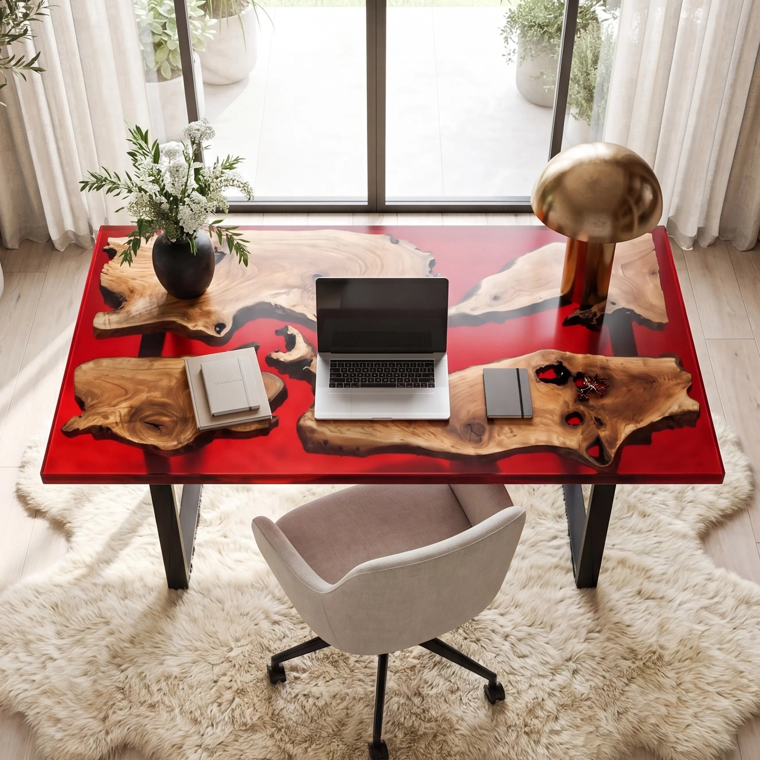 Custom Olive Wood and Ruby Red Resin “Ruby” Series Desk RD-15